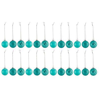 Turquoise Glitter effect Plastic Bauble of 24