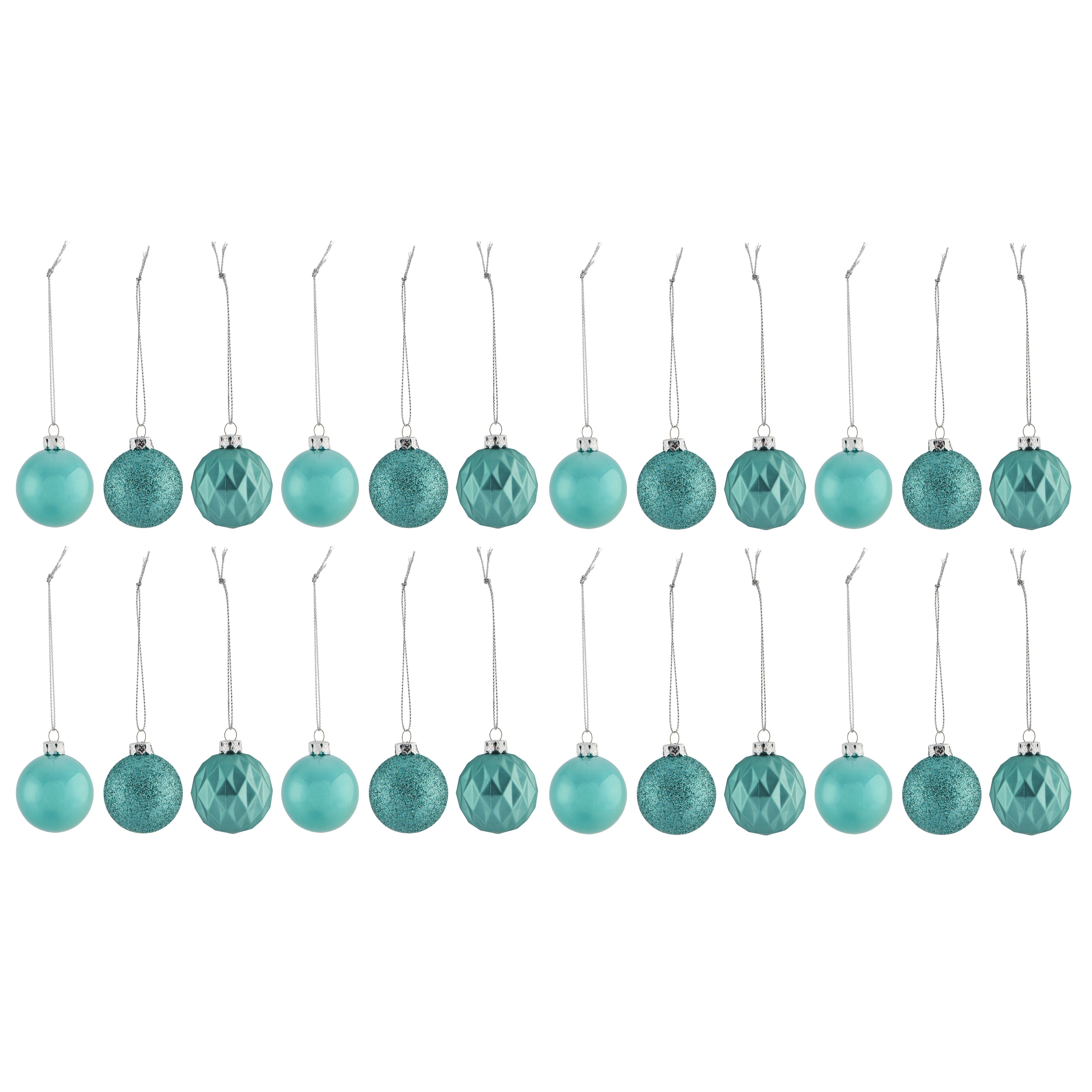 Turquoise Glitter effect Plastic Bauble of 24