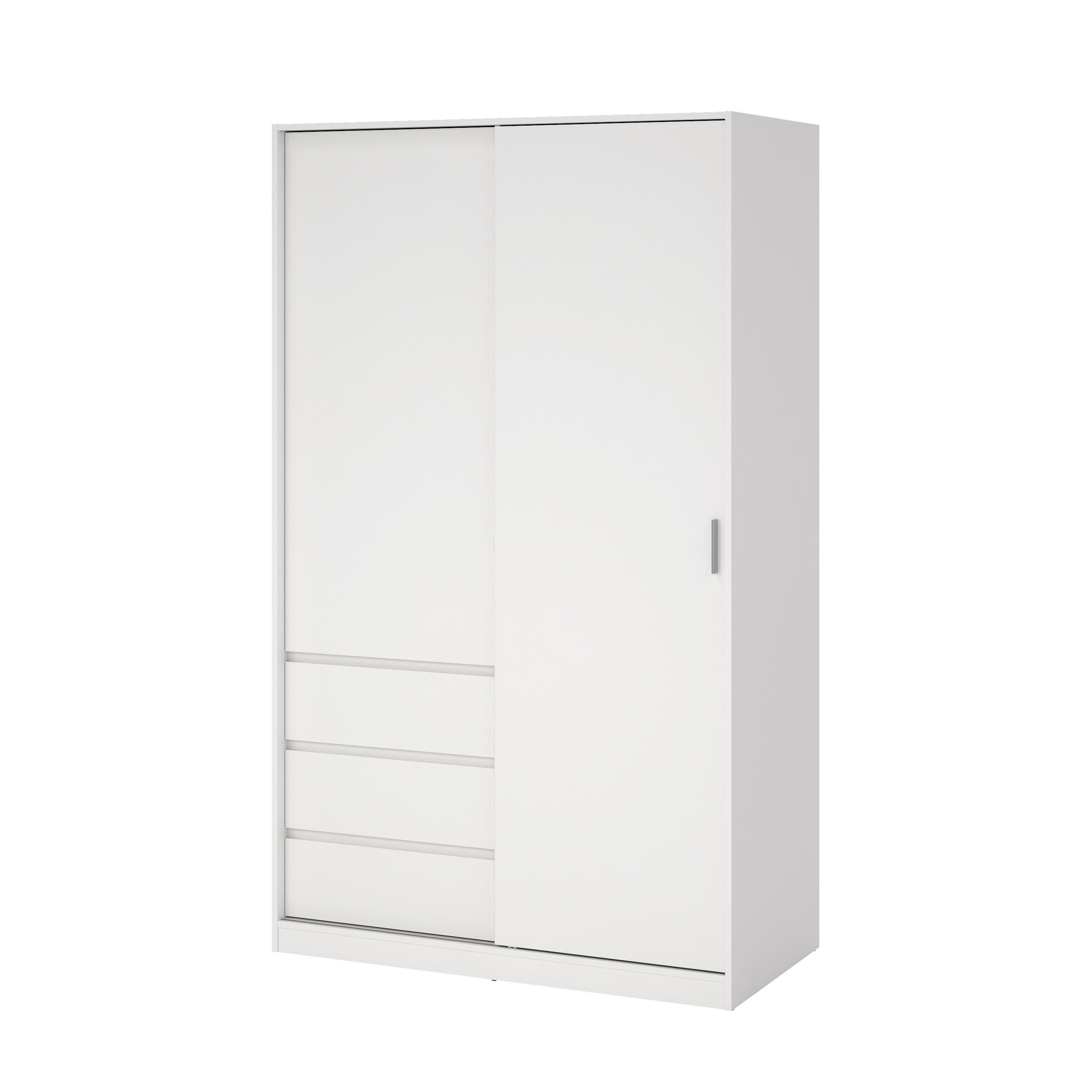 Tvilum Esla Scandinavian Matt white 3 Drawer Double Sliding door wardrobe (H)2004mm (W)1185mm (D)600mm