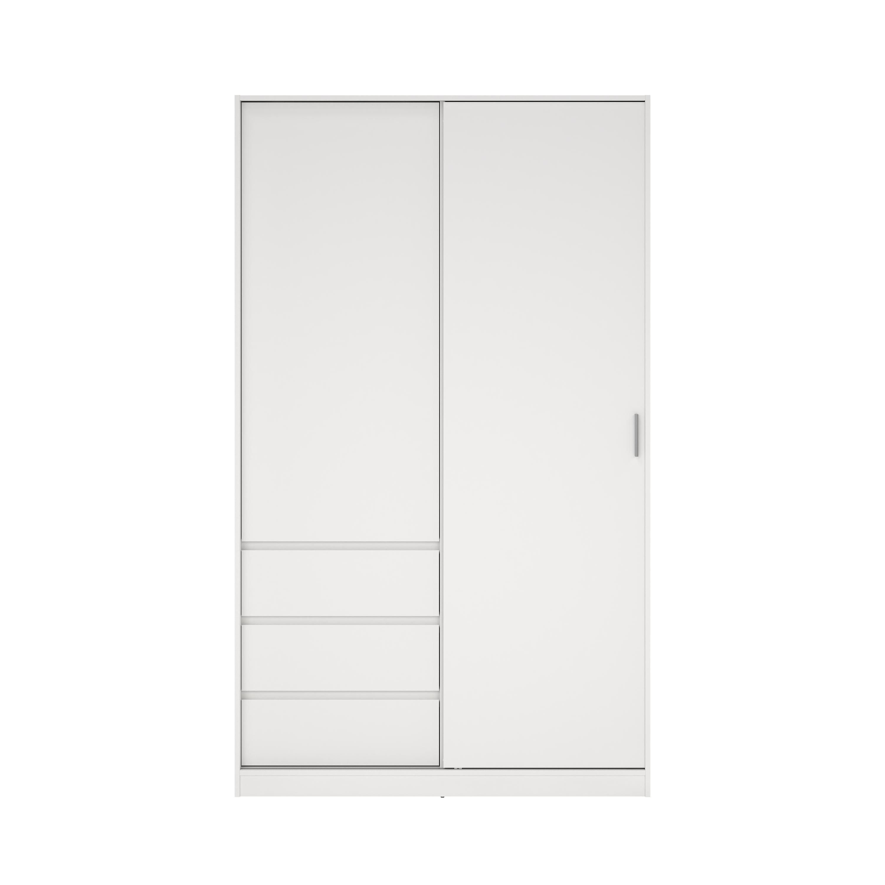 Tvilum Esla Scandinavian Matt white 3 Drawer Double Sliding door wardrobe (H)2004mm (W)1185mm (D)600mm
