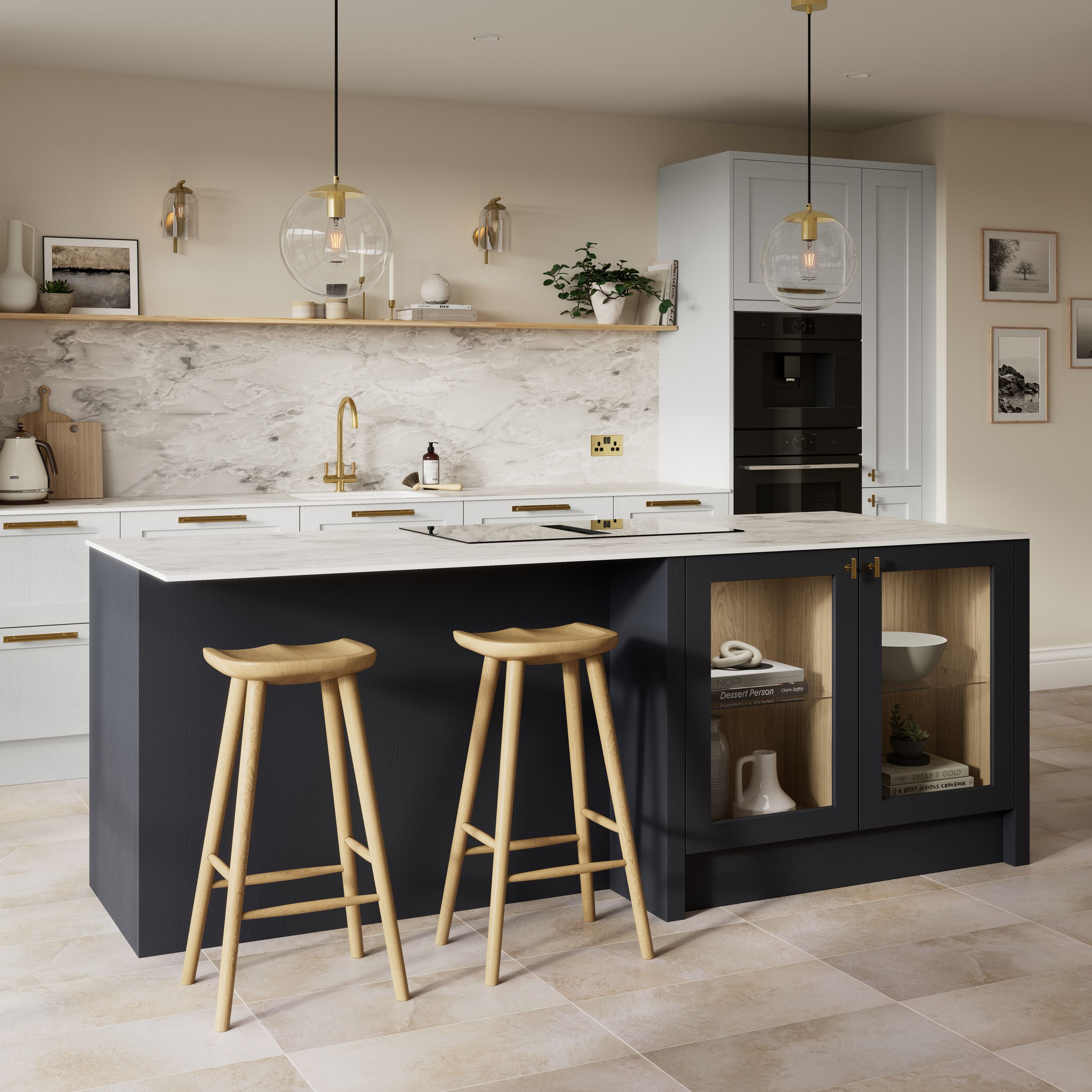Tydeman Matt grey Shaker 50:50 Larder/fridge freezer Cabinet door (W)600mm (H)1181mm (T)20mm