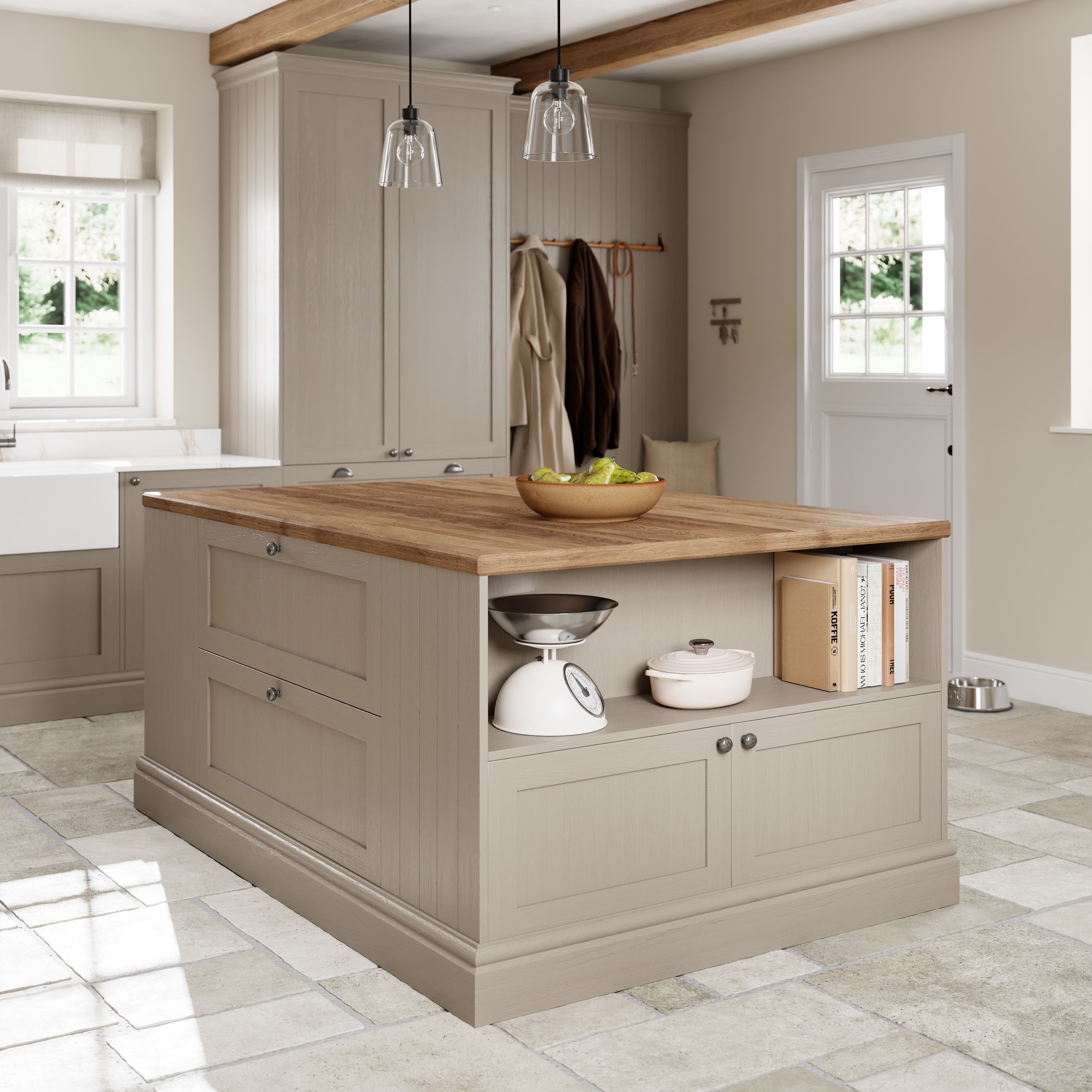 Tydeman Matt pebble Shaker Base/wall Cabinet door (W)600mm (H)720mm (T)20mm