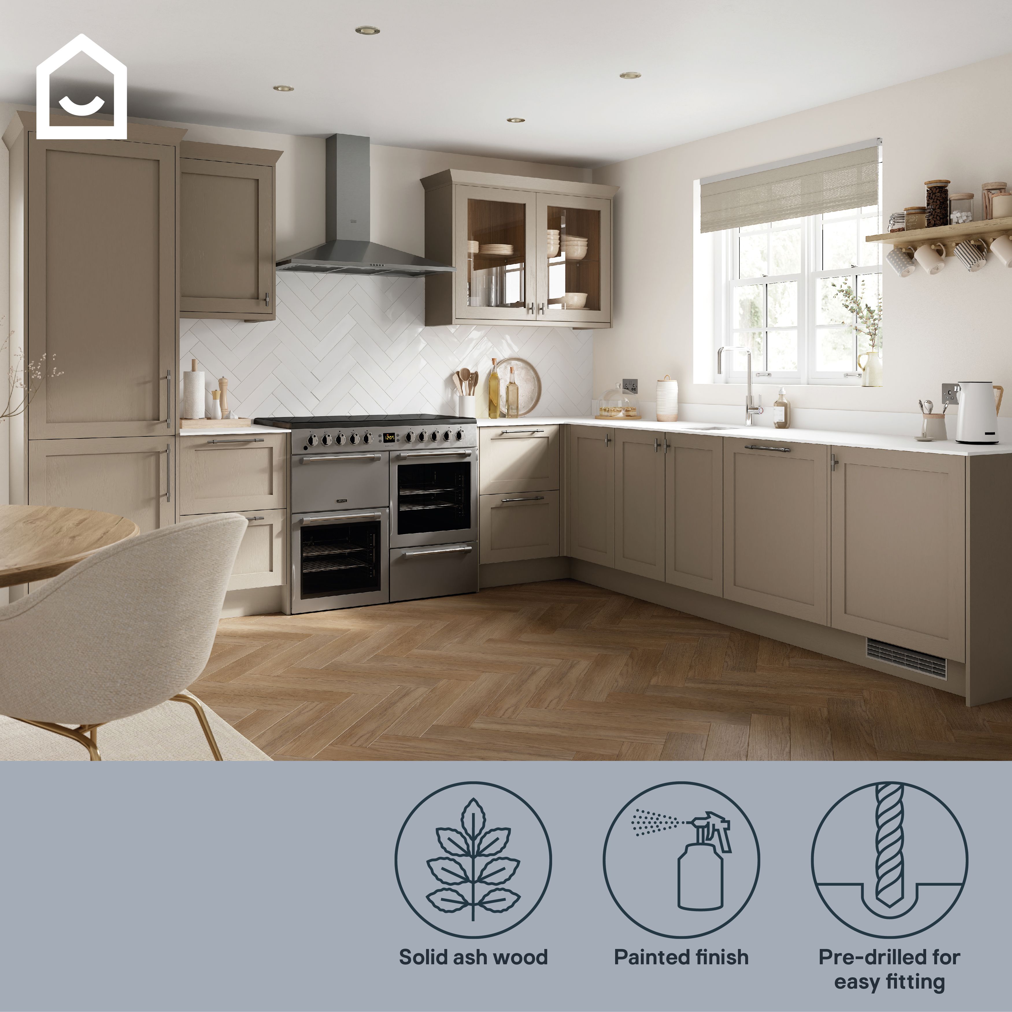 Tydeman Matt pebble Shaker Bridging door & pan drawer front, 356mm x 20mm x 597mm 600mm