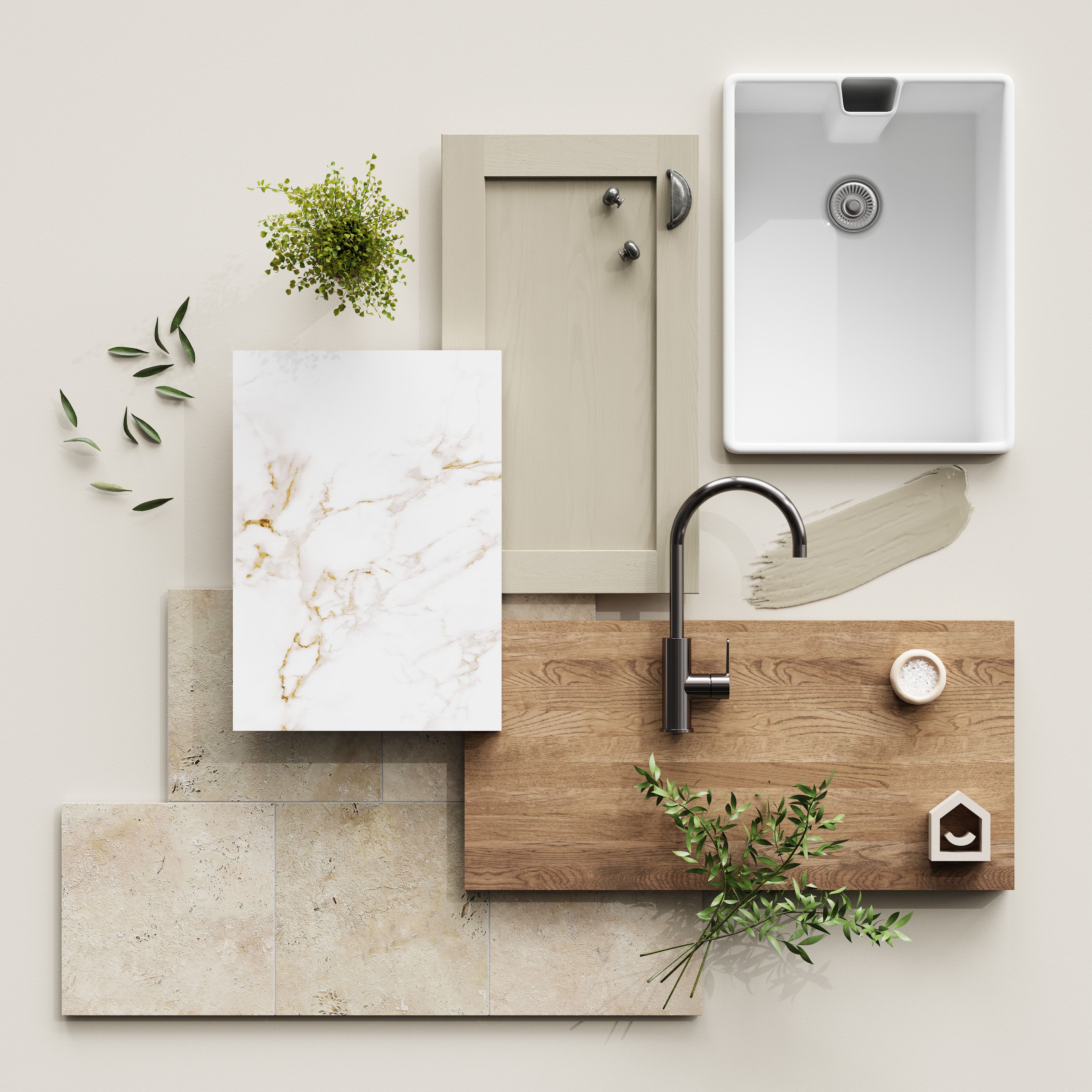Tydeman Matt pebble Shaker Glazed Cabinet door (W)500mm (H)720mm (T)20mm
