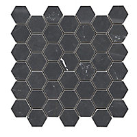 Ultimate Black Polished Marble effect Porcelain 5x5 Mosaic tile sheet, (L)300mm (W)300mm