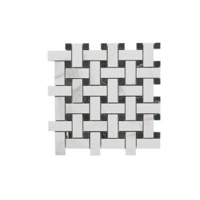 Ultimate Black & white Polished Marble effect Porcelain Mosaic tile sheet, (L)310mm (W)310mm
