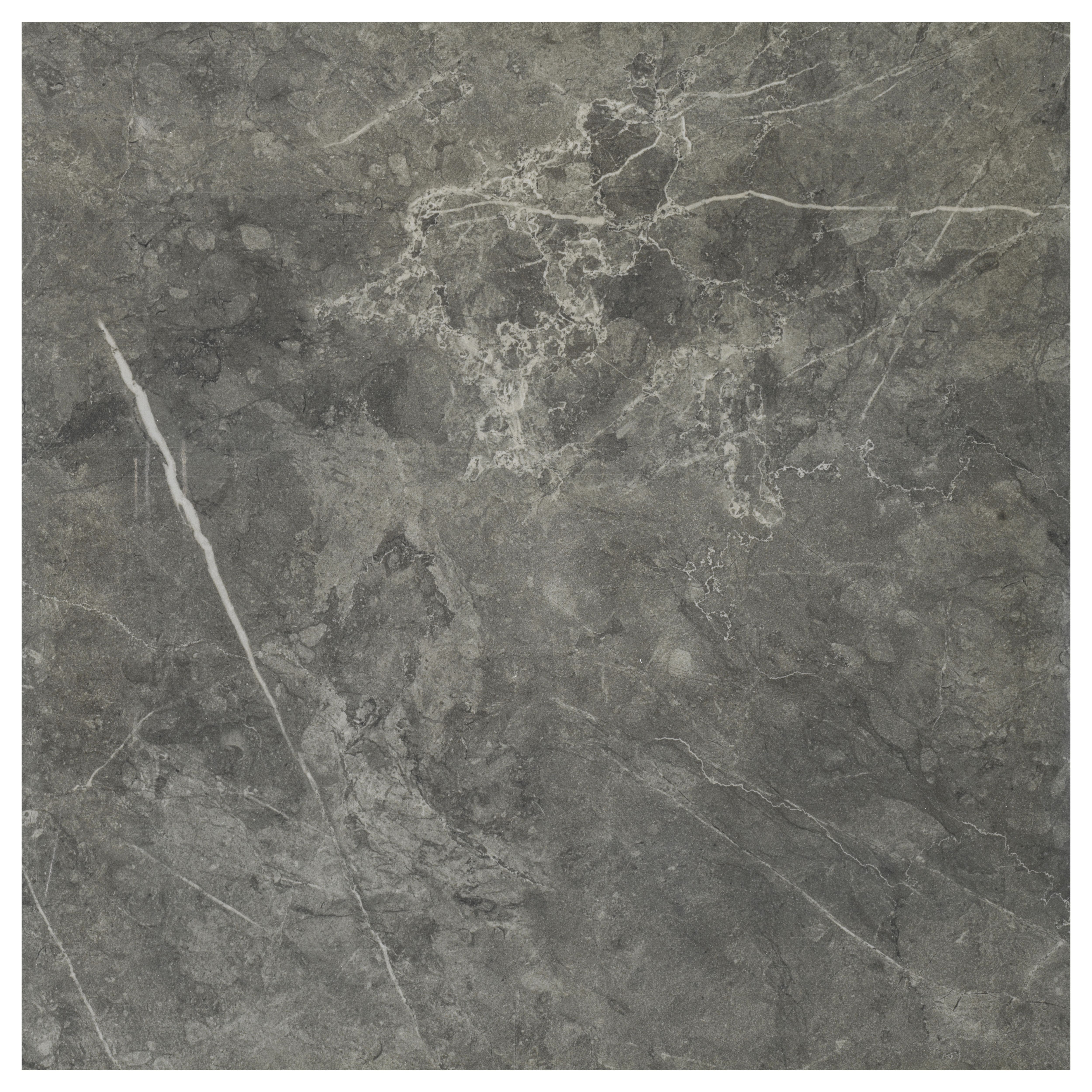 Ultimate Grey Gloss Marble effect Porcelain Indoor Wall & floor Tile, Pack of 3, (L)595mm (W)595mm
