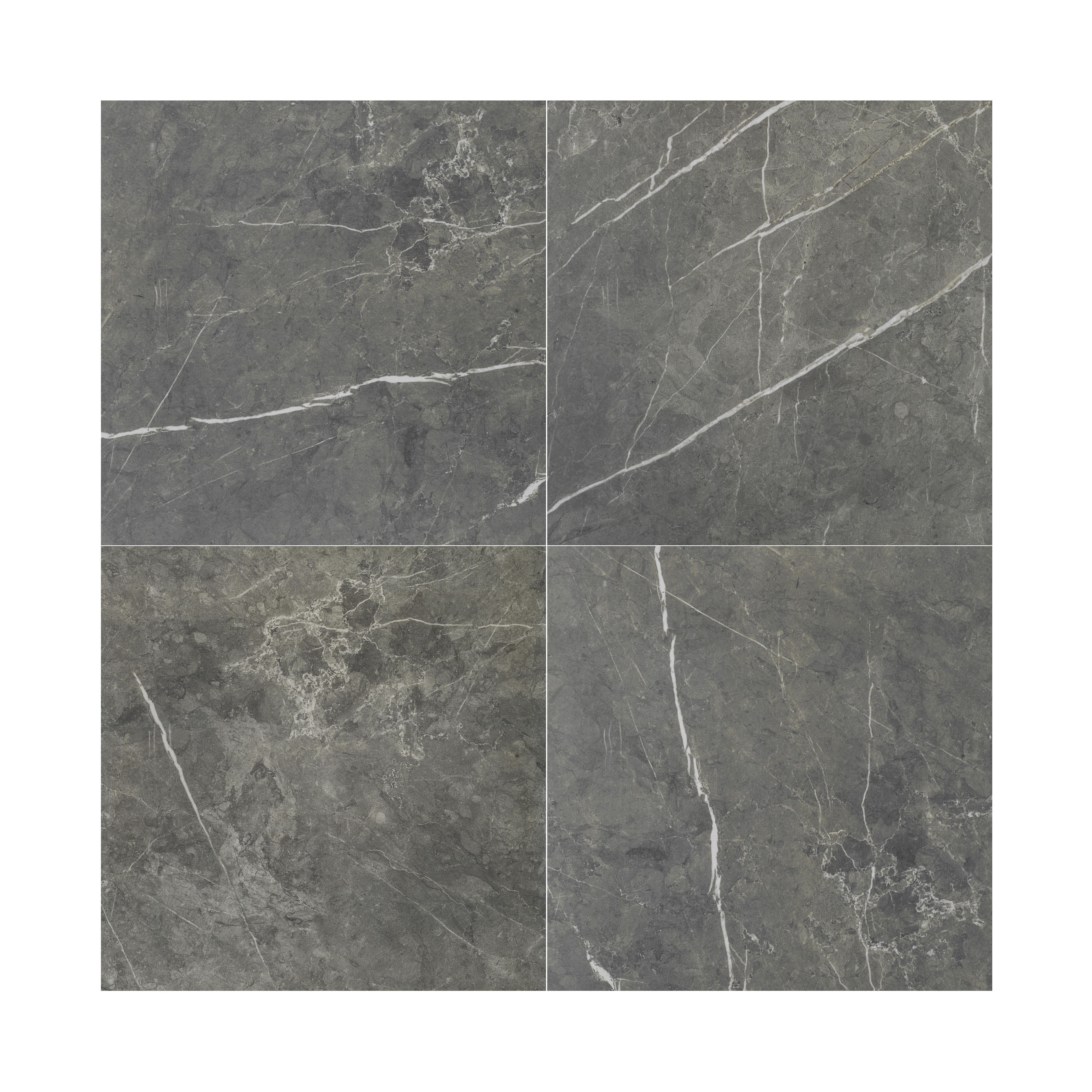 Ultimate Grey Gloss Marble effect Porcelain Indoor Wall & floor Tile, Pack of 3, (L)595mm (W)595mm