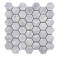 Ultimate Grey Polished Gloss Marble effect MOSAIC Porcelain 5x5 Mosaic tile sheet, (L)300mm (W)300mm