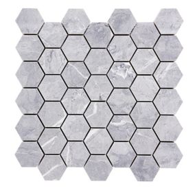 Ultimate Grey Polished Marble effect Porcelain 5x5 Mosaic tile sheet, (L)300mm (W)300mm