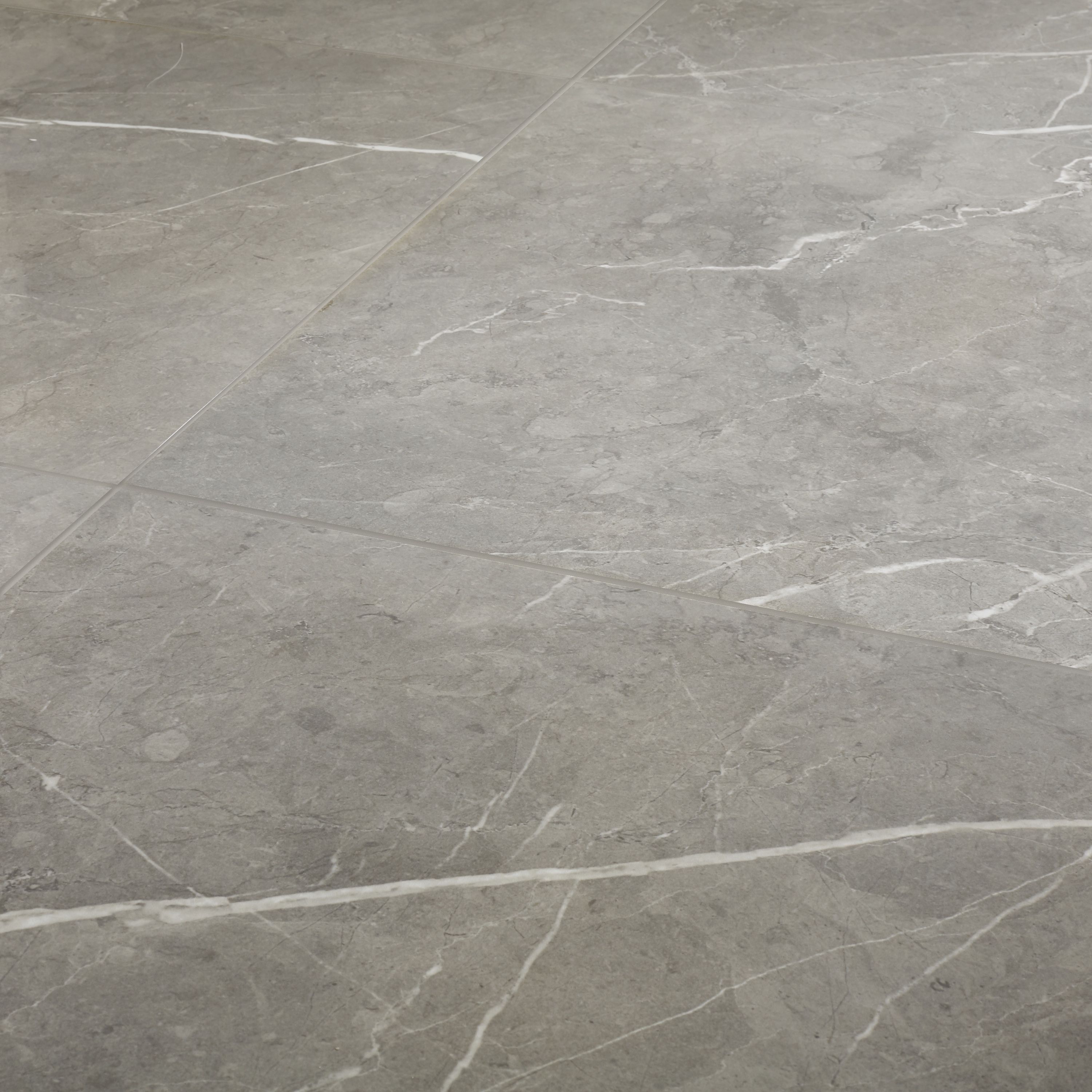 Ultimate marble Grey Gloss Marble effect Porcelain Indoor Wall & floor Tile, Pack of 3, (L)595mm (W)595mm