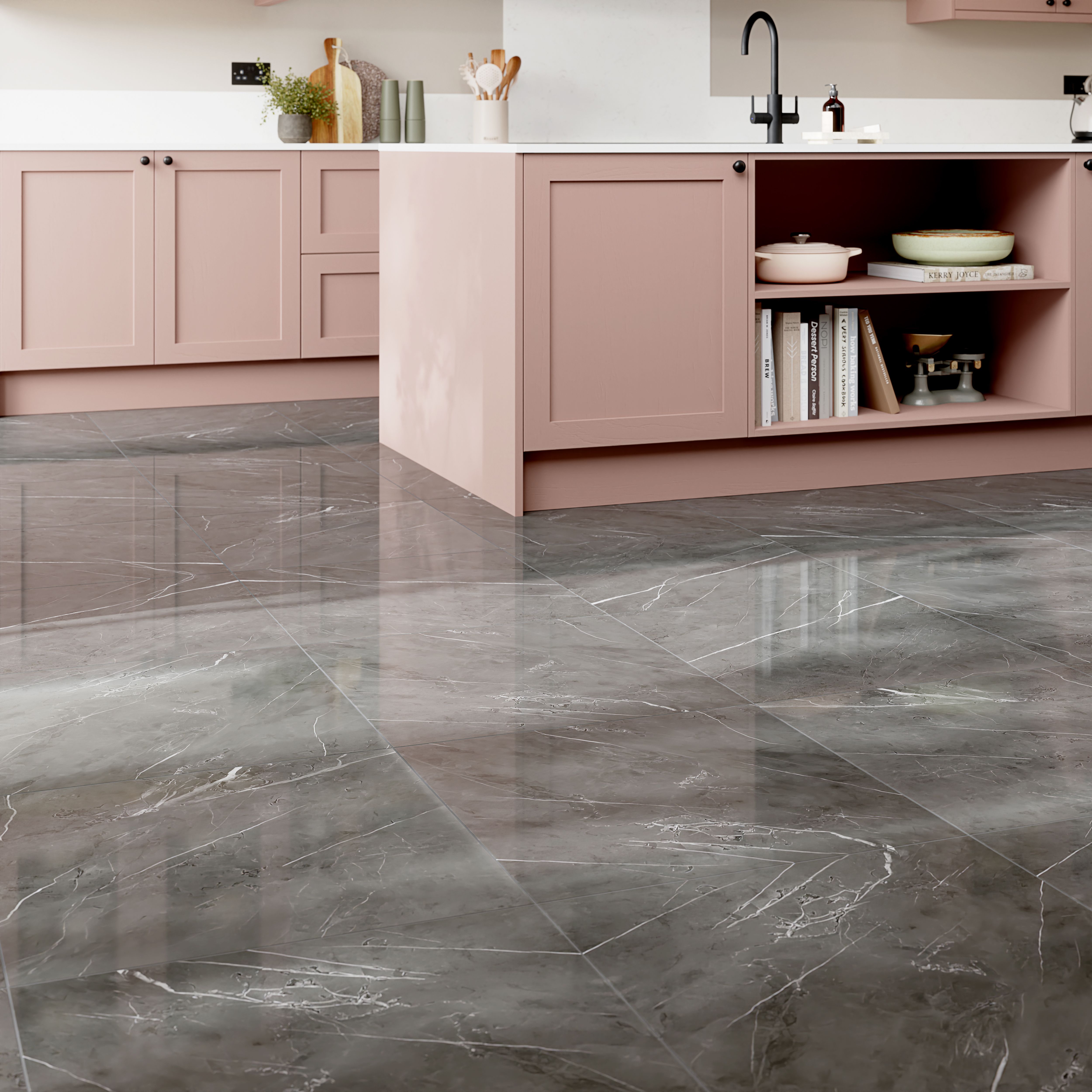 Ultimate marble Grey Gloss Marble effect Porcelain Indoor Wall & floor Tile - 6