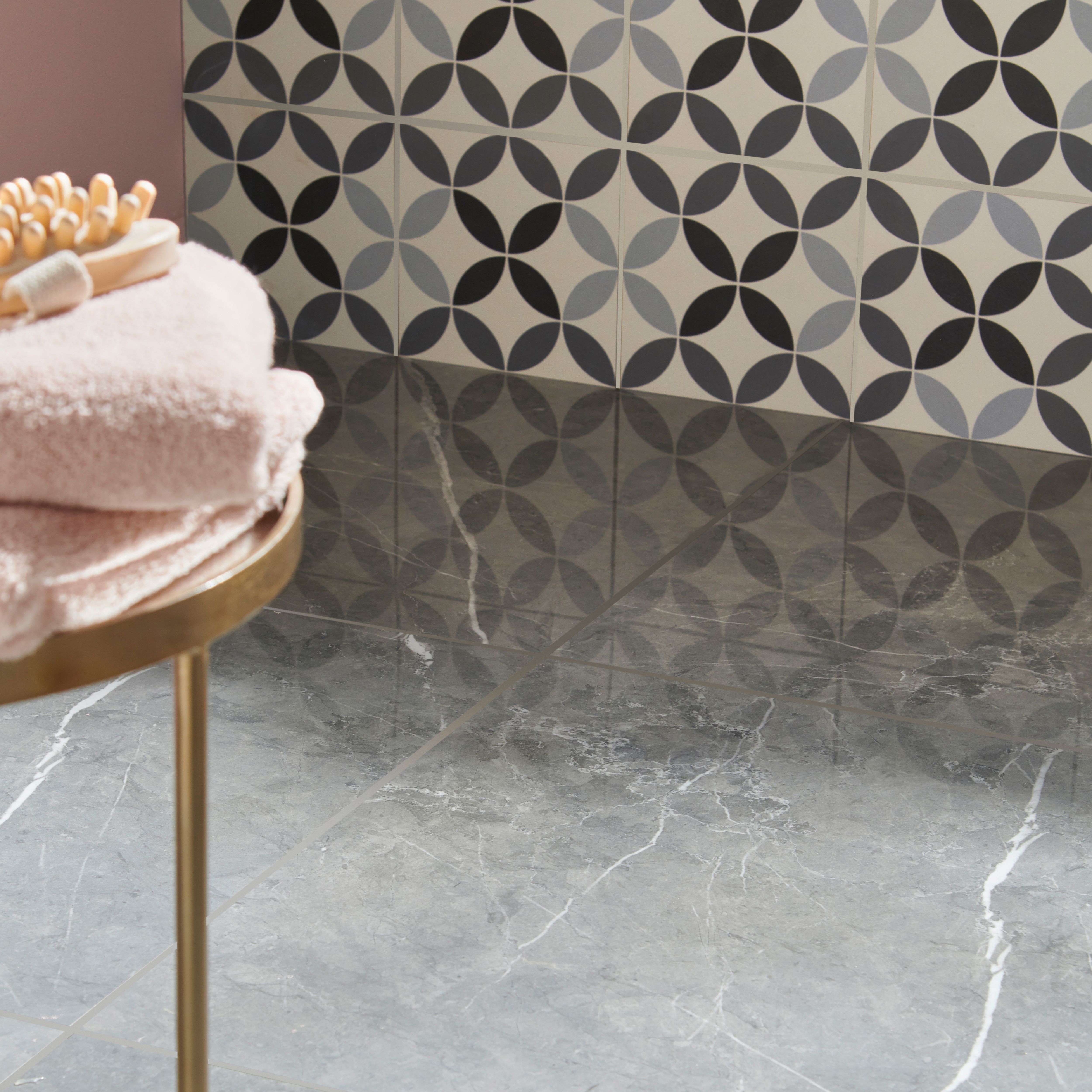Ultimate marble Grey Gloss Marble effect Porcelain Indoor Wall & floor Tile