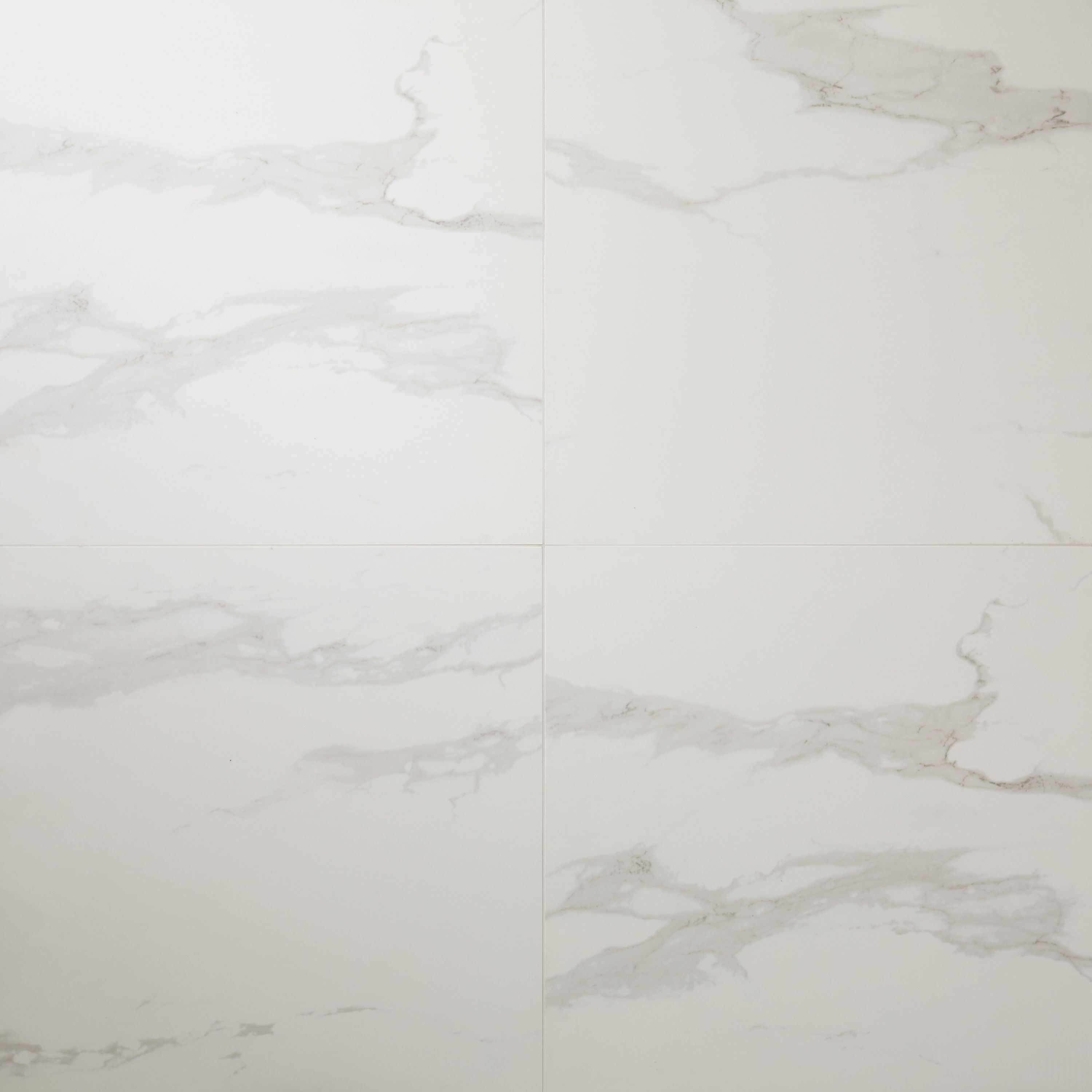 Ultimate White Gloss Marble effect Porcelain Indoor Floor Tile, Pack of 3, (L)595mm (W)595mm