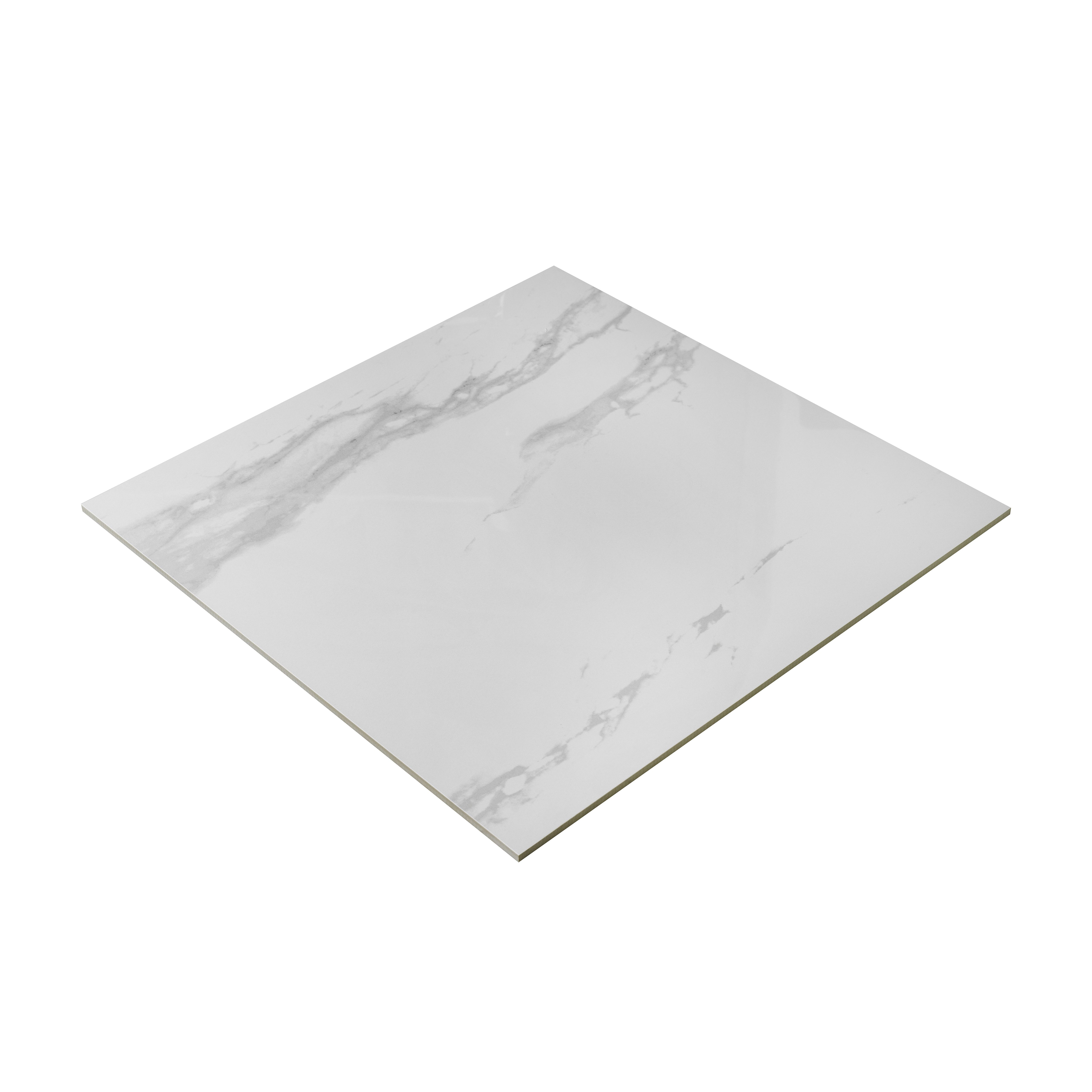 Ultimate White Gloss Marble effect Porcelain Indoor Floor Tile, Pack of 3, (L)595mm (W)595mm