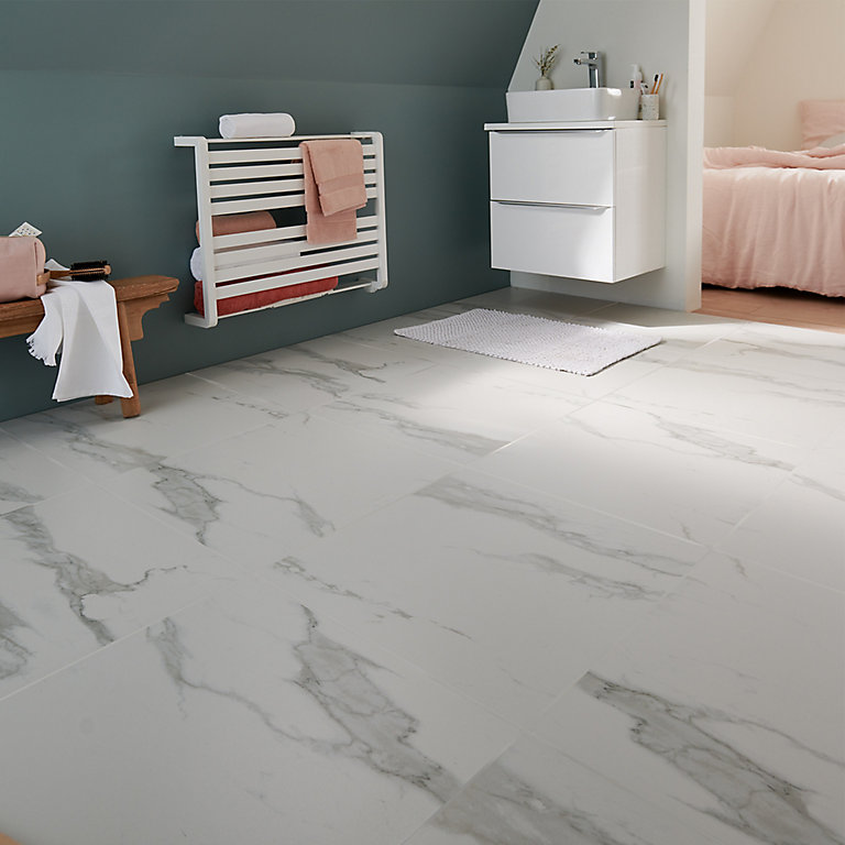 Ultimate White Matt Marble, Marble Effect Porcelain Floor Tiles