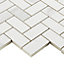 Ultimate White Polished Gloss Marble effect Herringbone Porcelain Mosaic tile sheet, (L)300mm (W)300mm