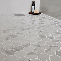 Ultimate White Polished Gloss Marble effect MOSAIC Porcelain 5x5 Mosaic tile sheet, (L)300mm (W)300mm