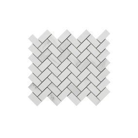Ultimate White Polished Marble effect Porcelain Mosaic tile sheet, (L)330mm (W)285mm