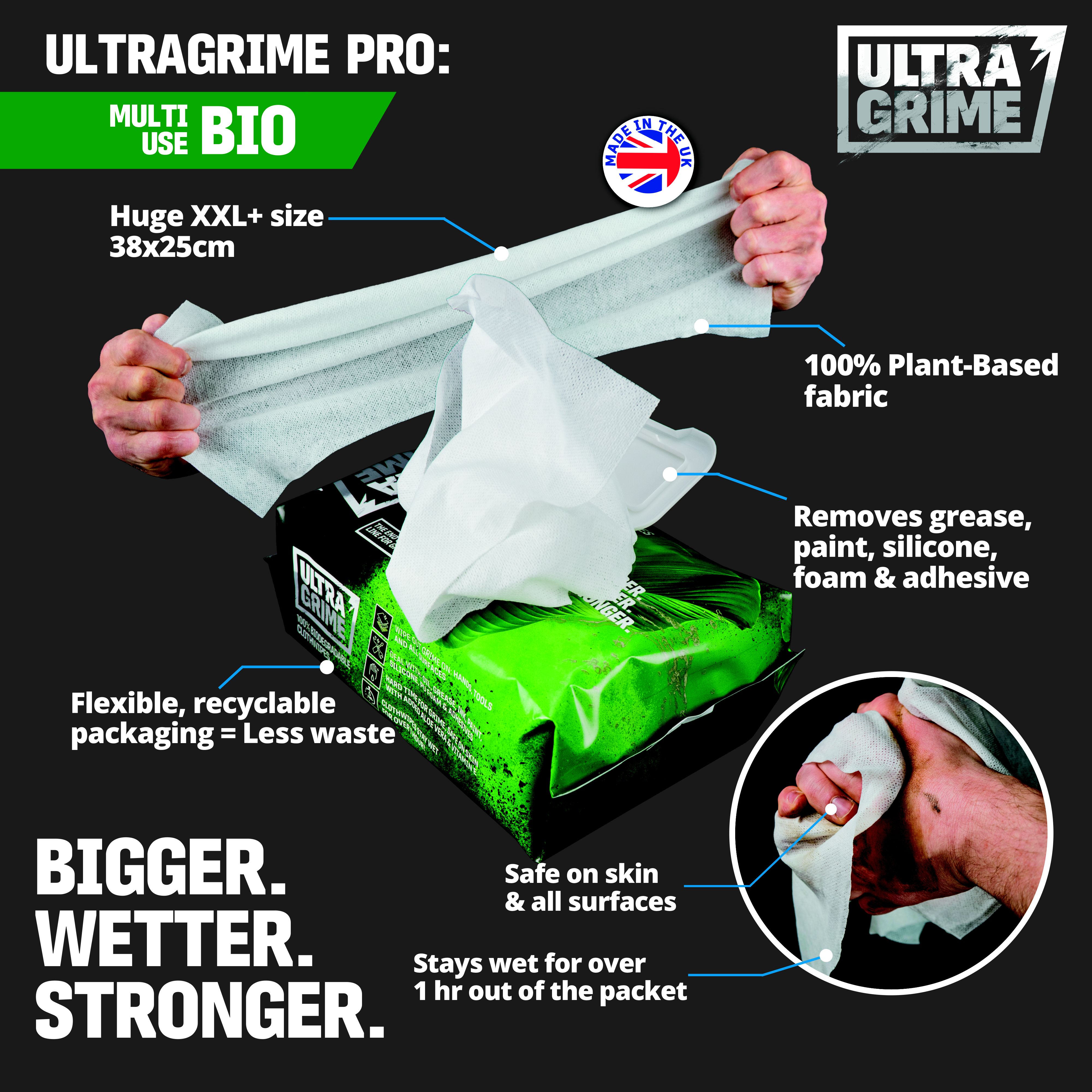 Ultragrime XXL Pro Bio Unfragranced Multi-surface wipes, Pack of 80