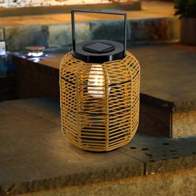 Umatilla Beige & black Rattan effect Solar-powered Integrated LED Outdoor Hanging lantern