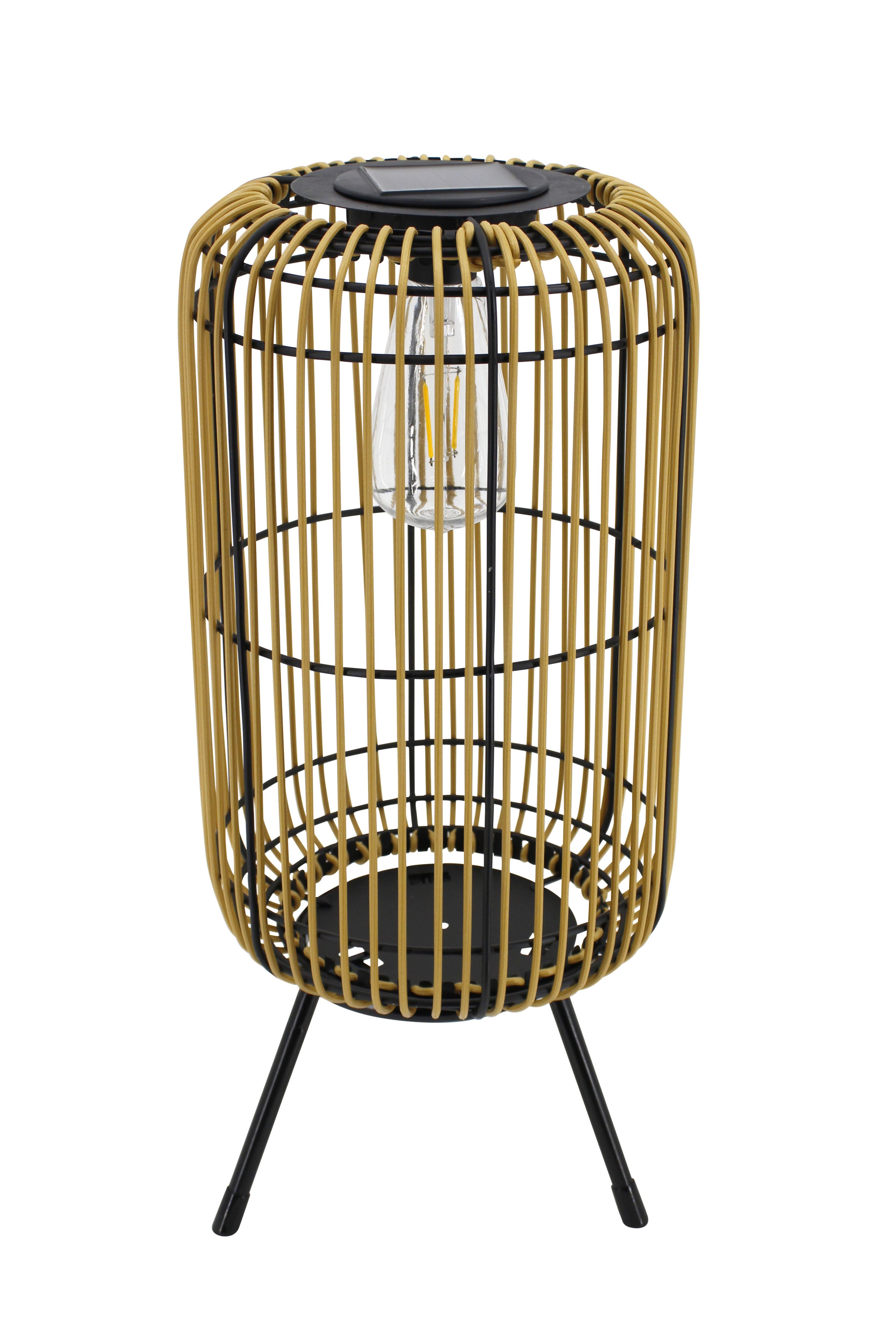 Umatilla Beige & black Rattan effect Solar-powered Integrated LED Outdoor Lantern