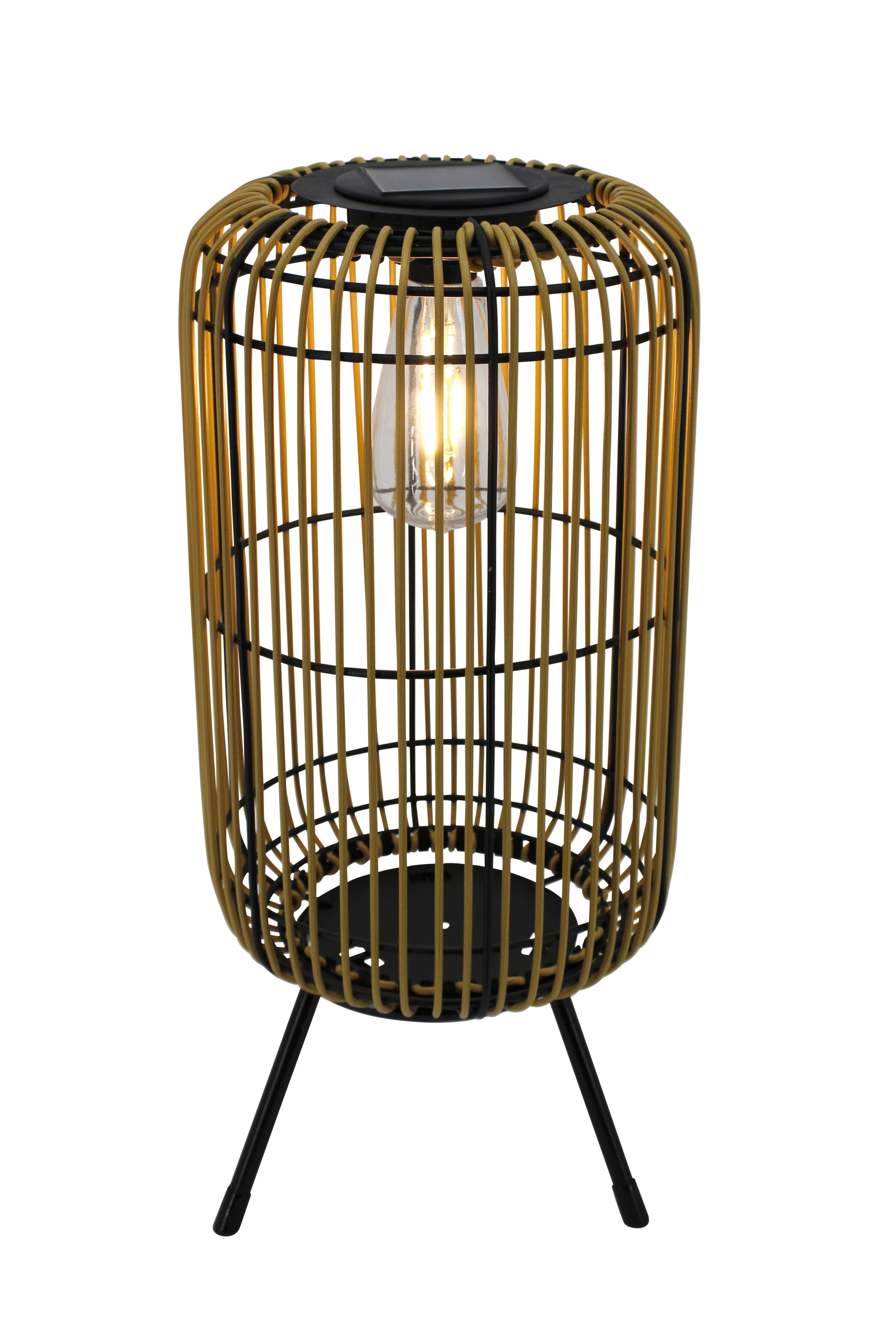 Umatilla Beige & black Rattan effect Solar-powered Integrated LED Outdoor Lantern