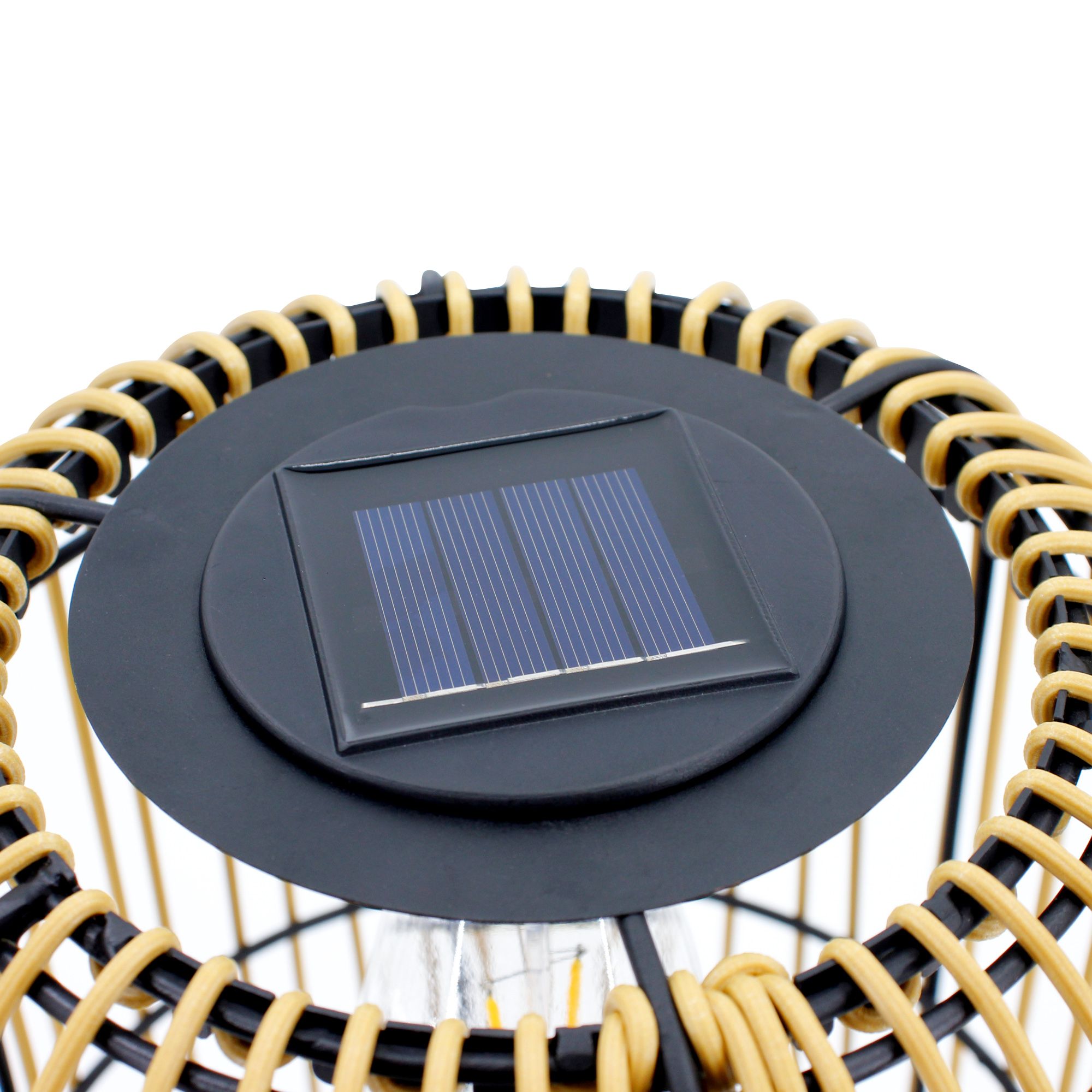 Umatilla Beige & black Rattan effect Solar-powered Integrated LED Outdoor Lantern