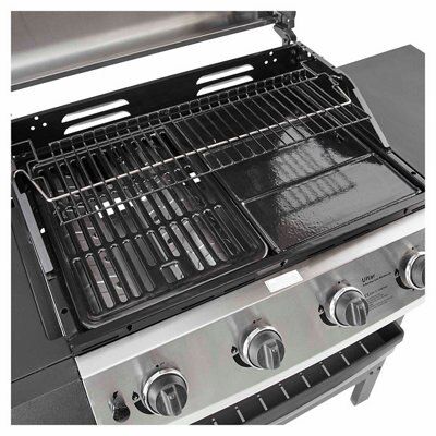 バーベキュー・調理用品 Black LabelFlatBurnerFullBlackverGS-450R Zanussi Gas BBQ 4 Burner with Cover and Side Burner Black