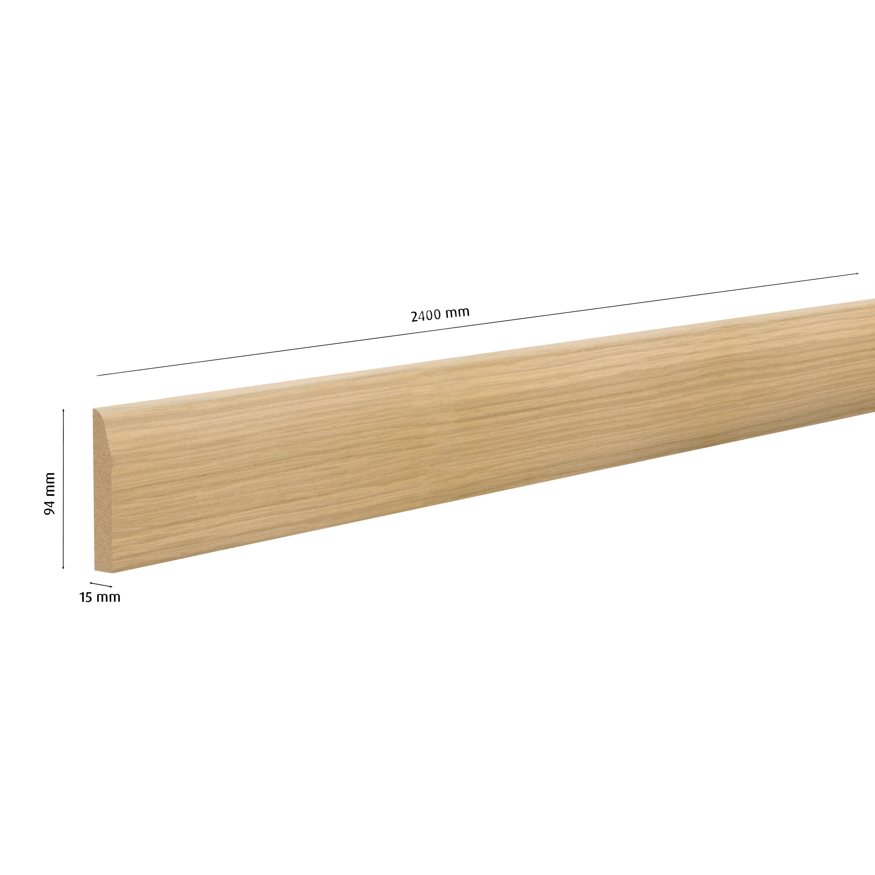 Unfinished Neutral MDF Oak Chamfered Skirting board (L)2400mm (W)94mm (T)15mm