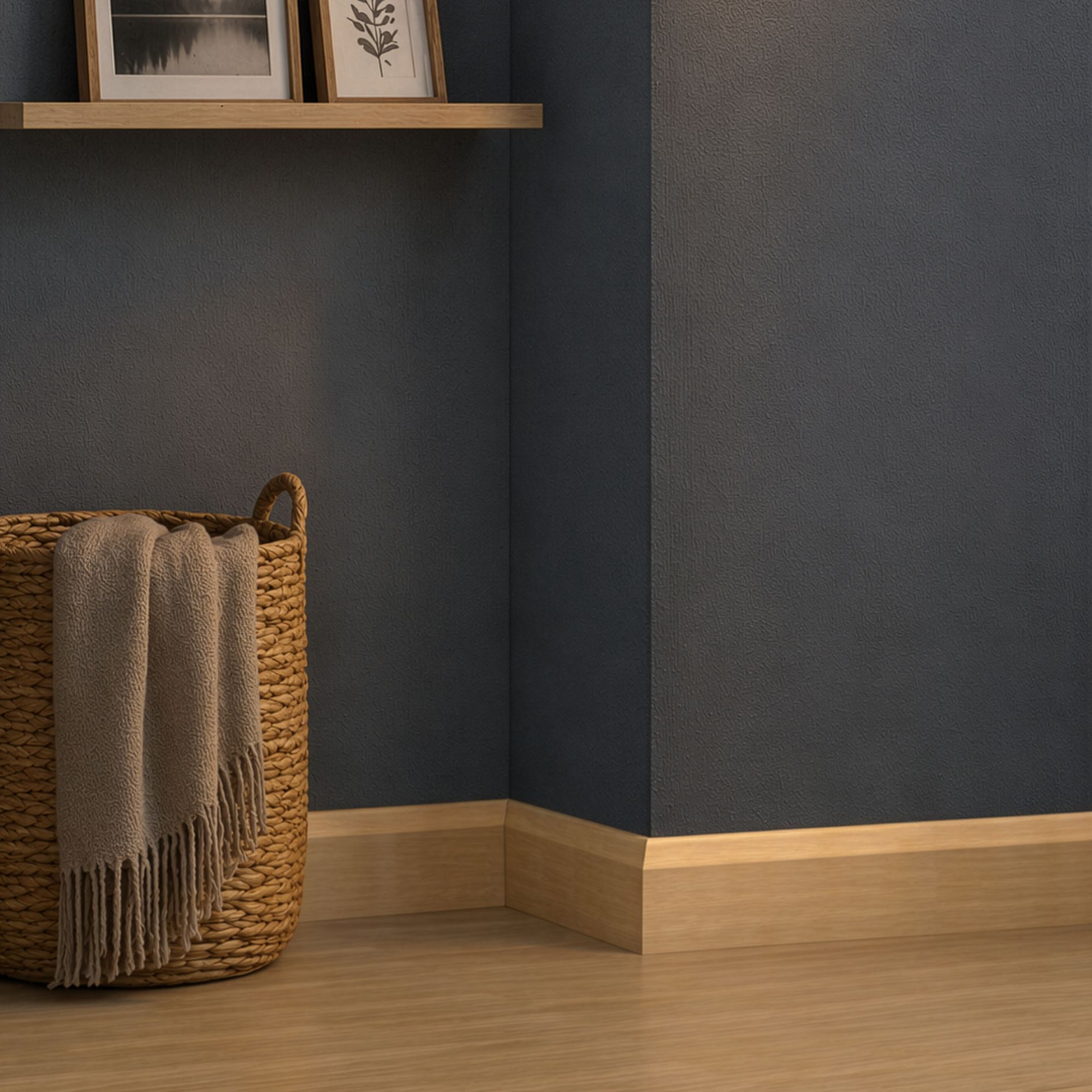 Unfinished Neutral MDF Oak Chamfered Skirting board (L)2400mm (W)94mm (T)15mm