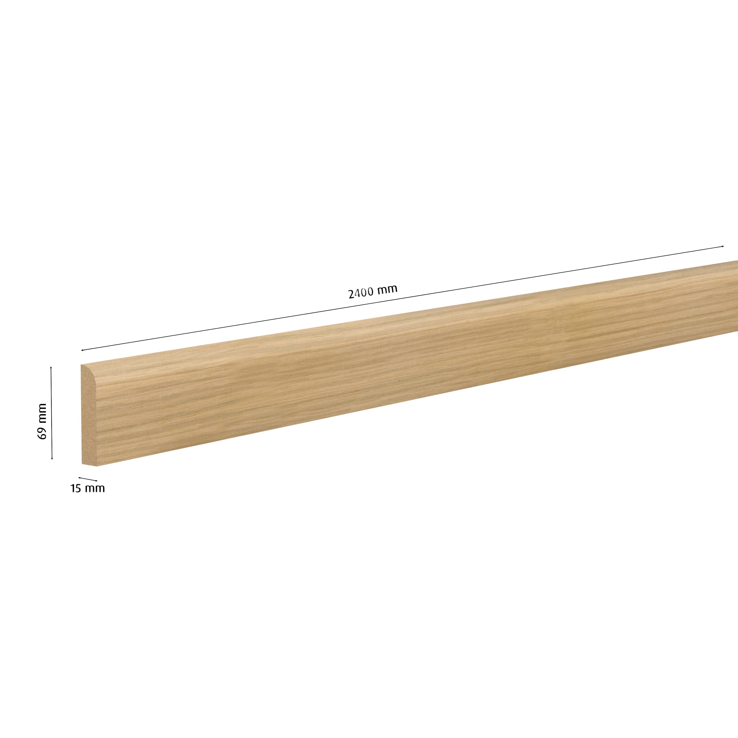 Unfinished Neutral MDF Oak Round Skirting board (L)2400mm (W)69mm (T)15mm