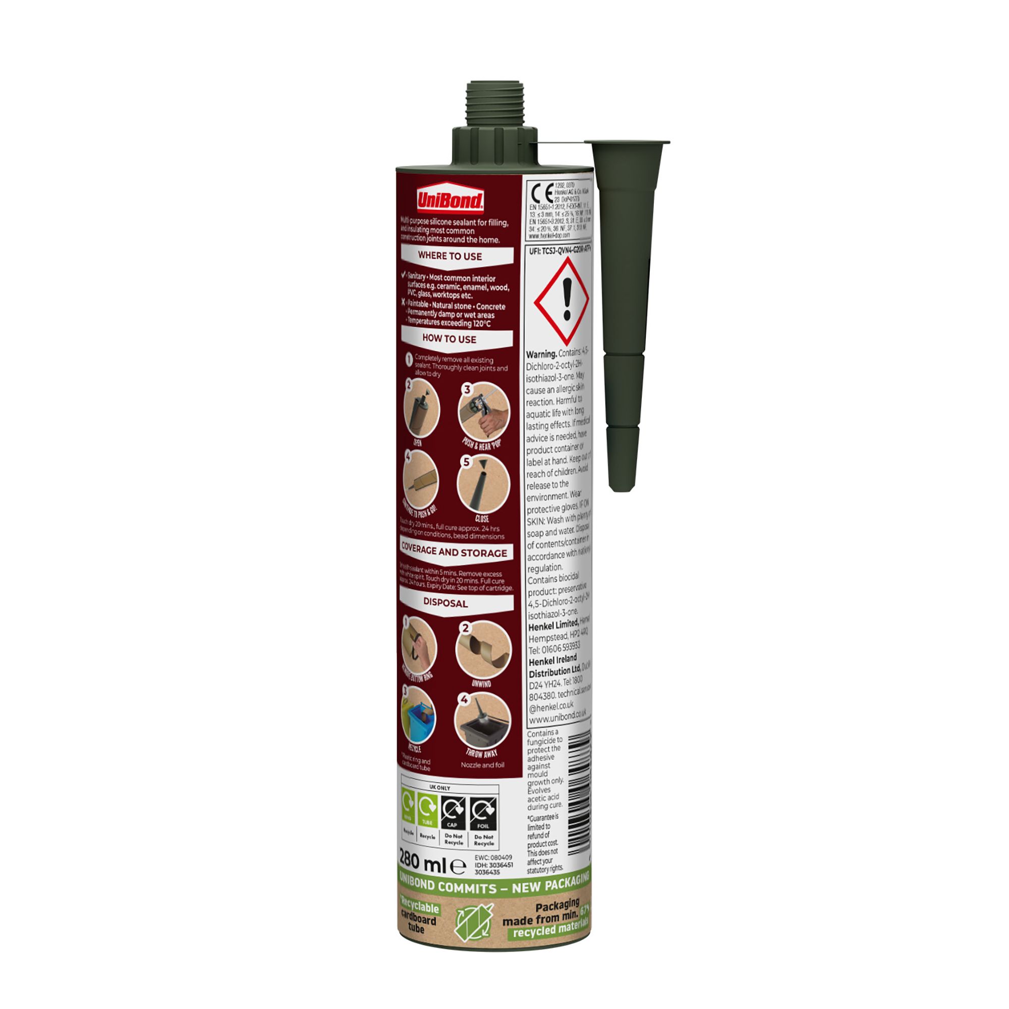 UniBond Multi purpose silicone sealant Silicone-based Black Brick, concrete, stone & wood Multi-purpose Sealant, 280ml