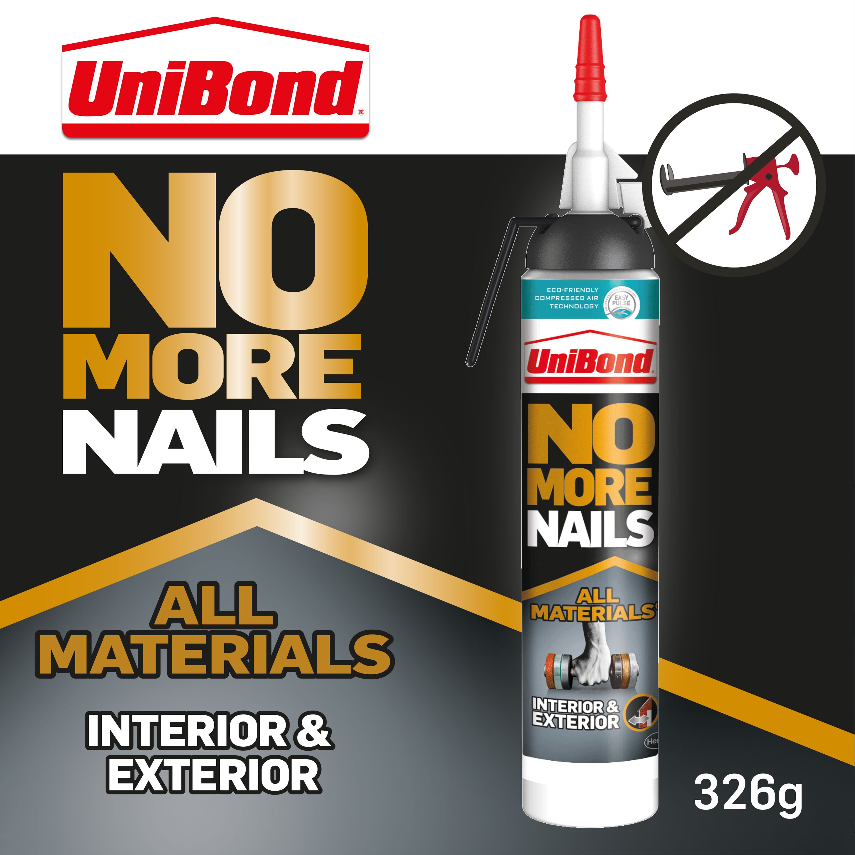 UniBond No More Nails Easy Pulse Interior & Exterior Water resistant Solvent-free White All materials Grab adhesive 326g 0.33kg
