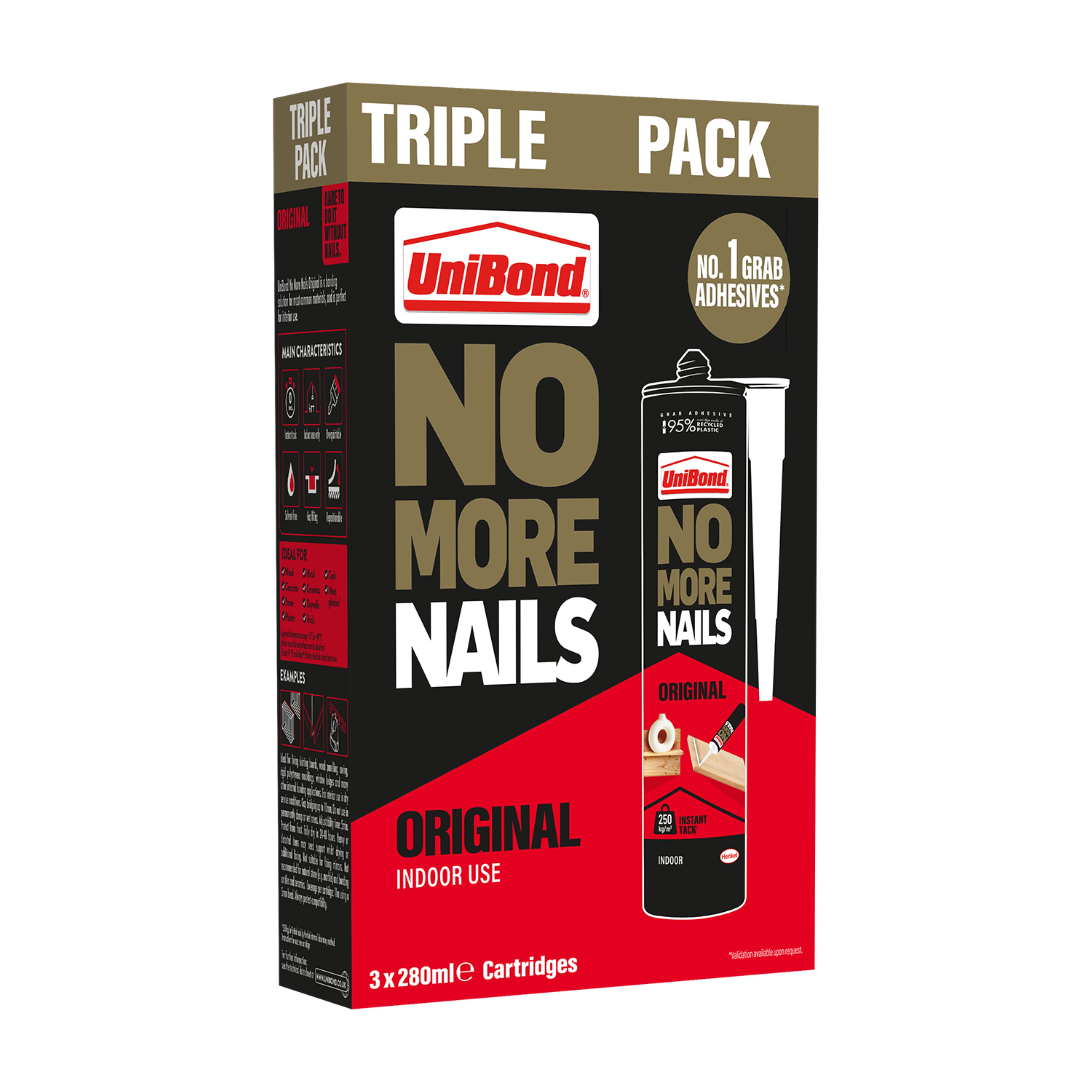UniBond No More Nails White Adhesive, Volume 280ml, Pack of 3