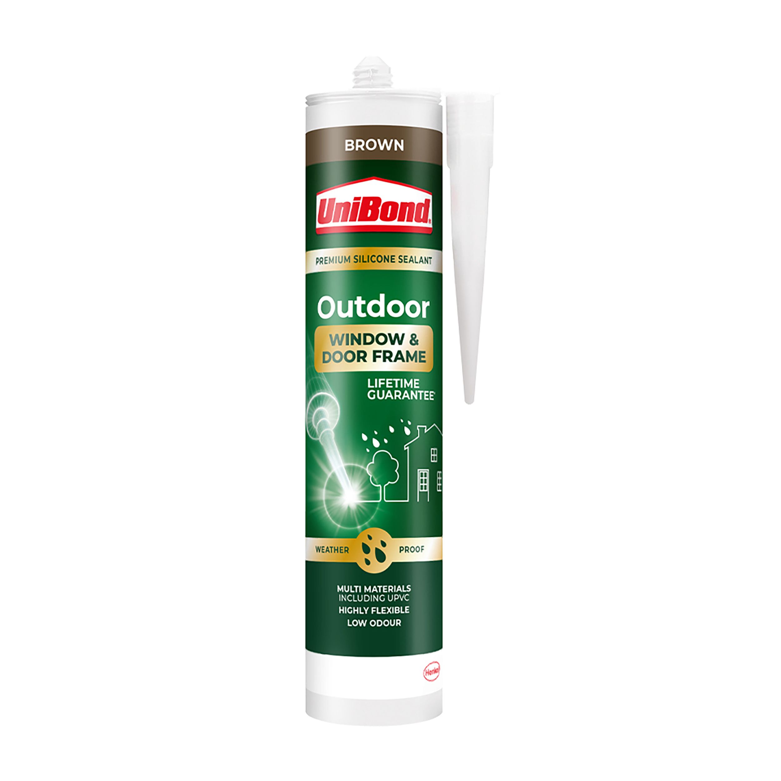 UniBond Outdoor Window & Door Silicone-based Brown Frame Sealant, 392g