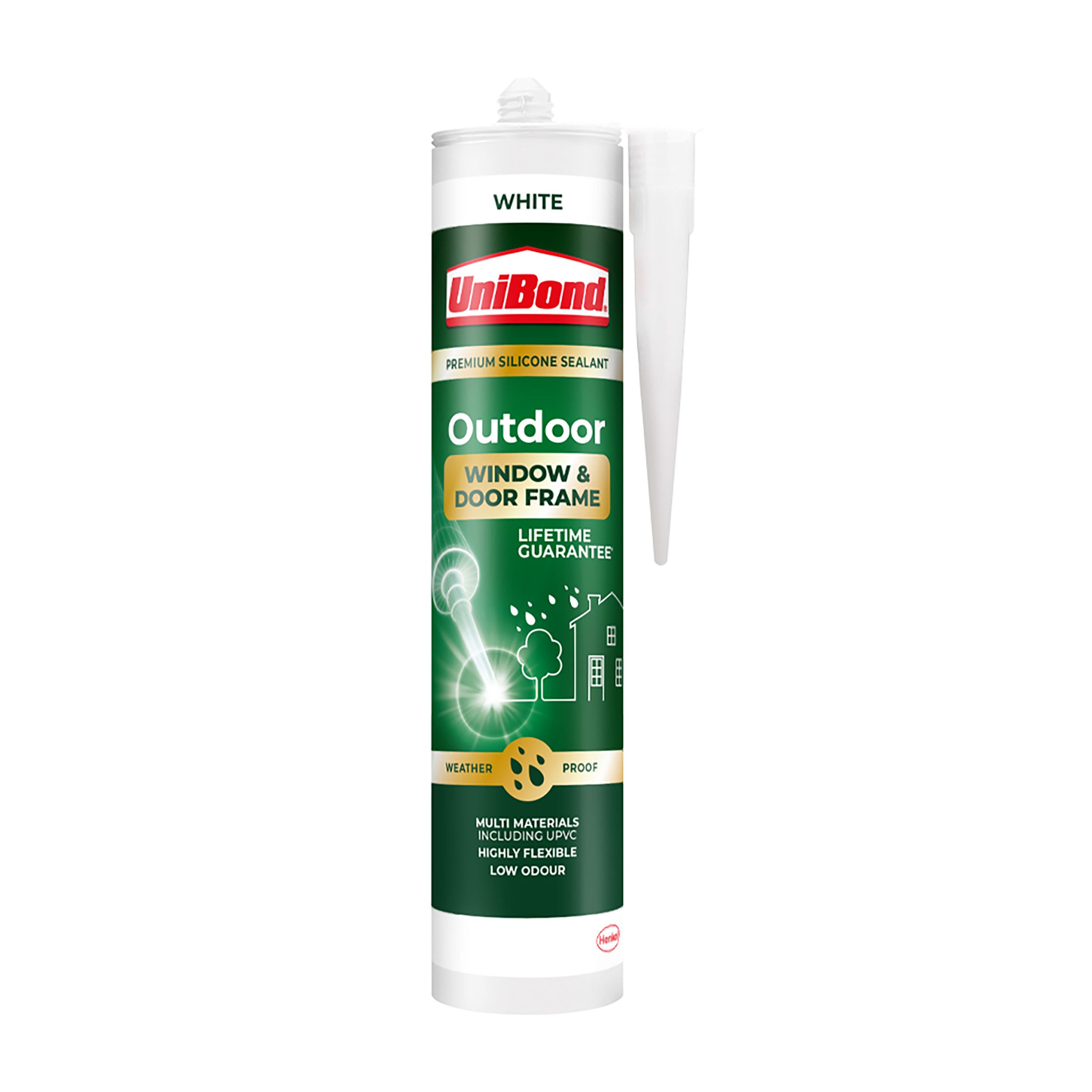 UniBond Outdoor Window & Door Silicone-based White Frame Sealant, 392g