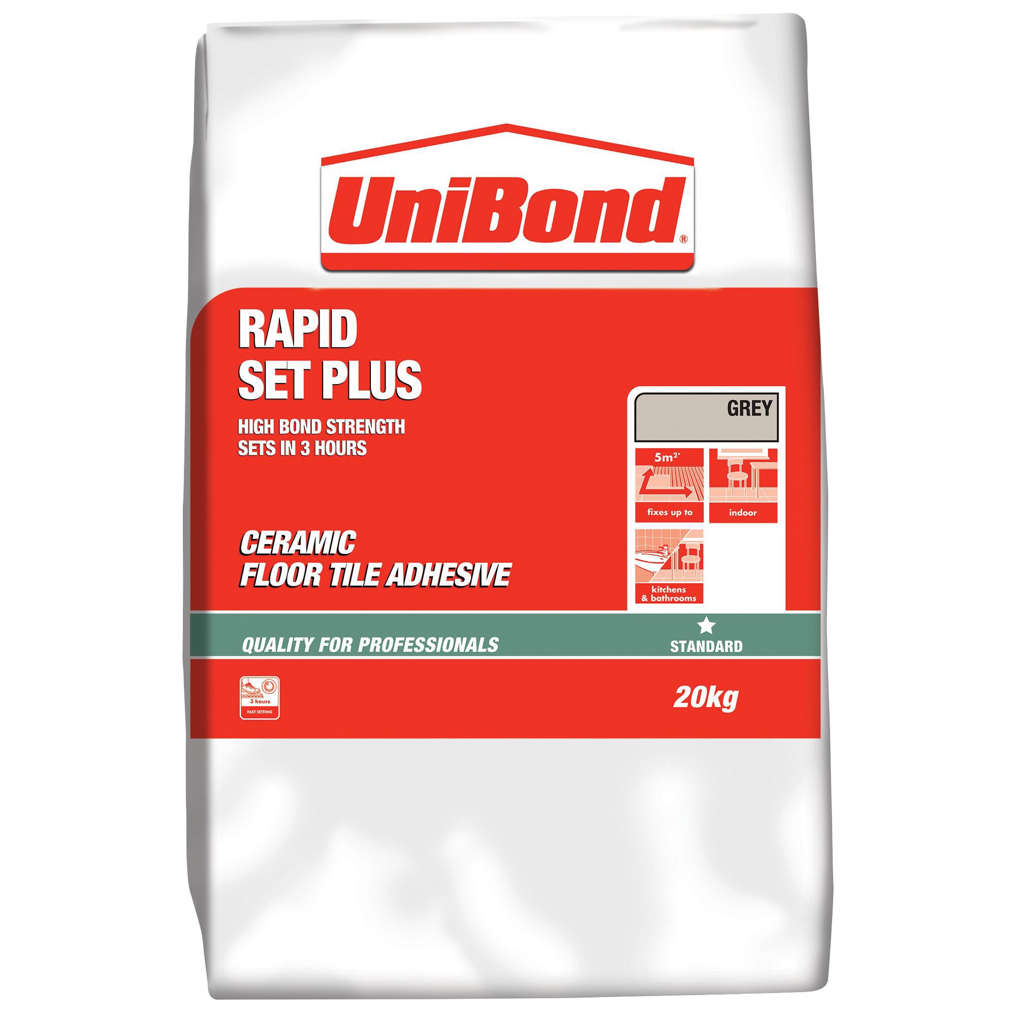 UniBond Rapid set plus Ready mixed Grey Tile Adhesive, 20kg DIY at B&Q