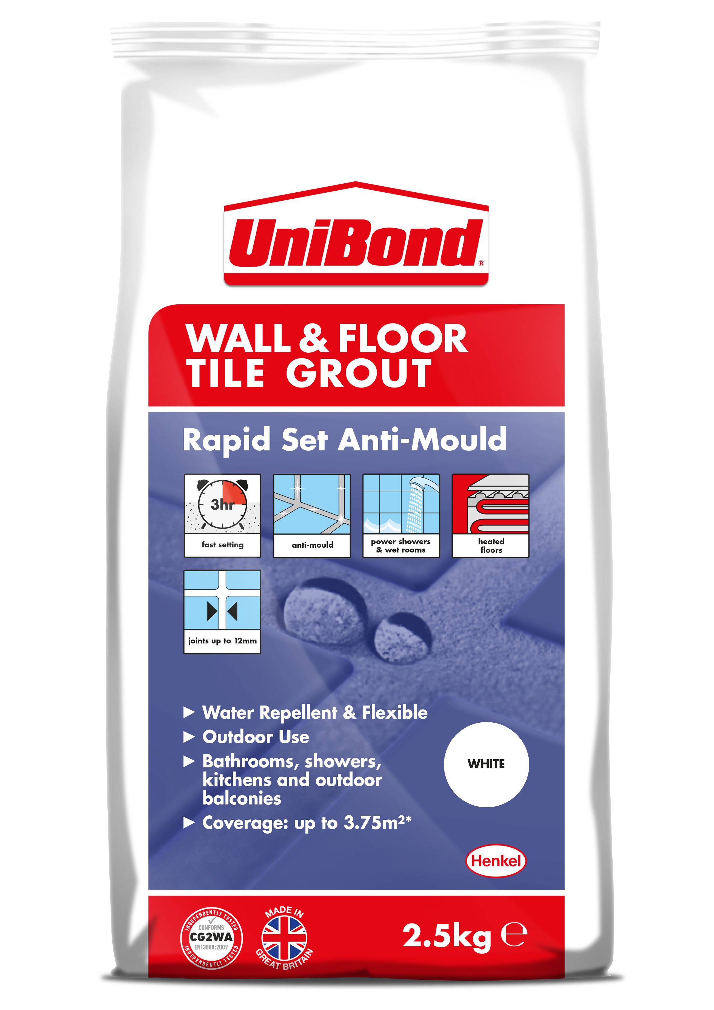 UniBond Rapid Set White Grout, 2.5kg Bag DIY at B&Q