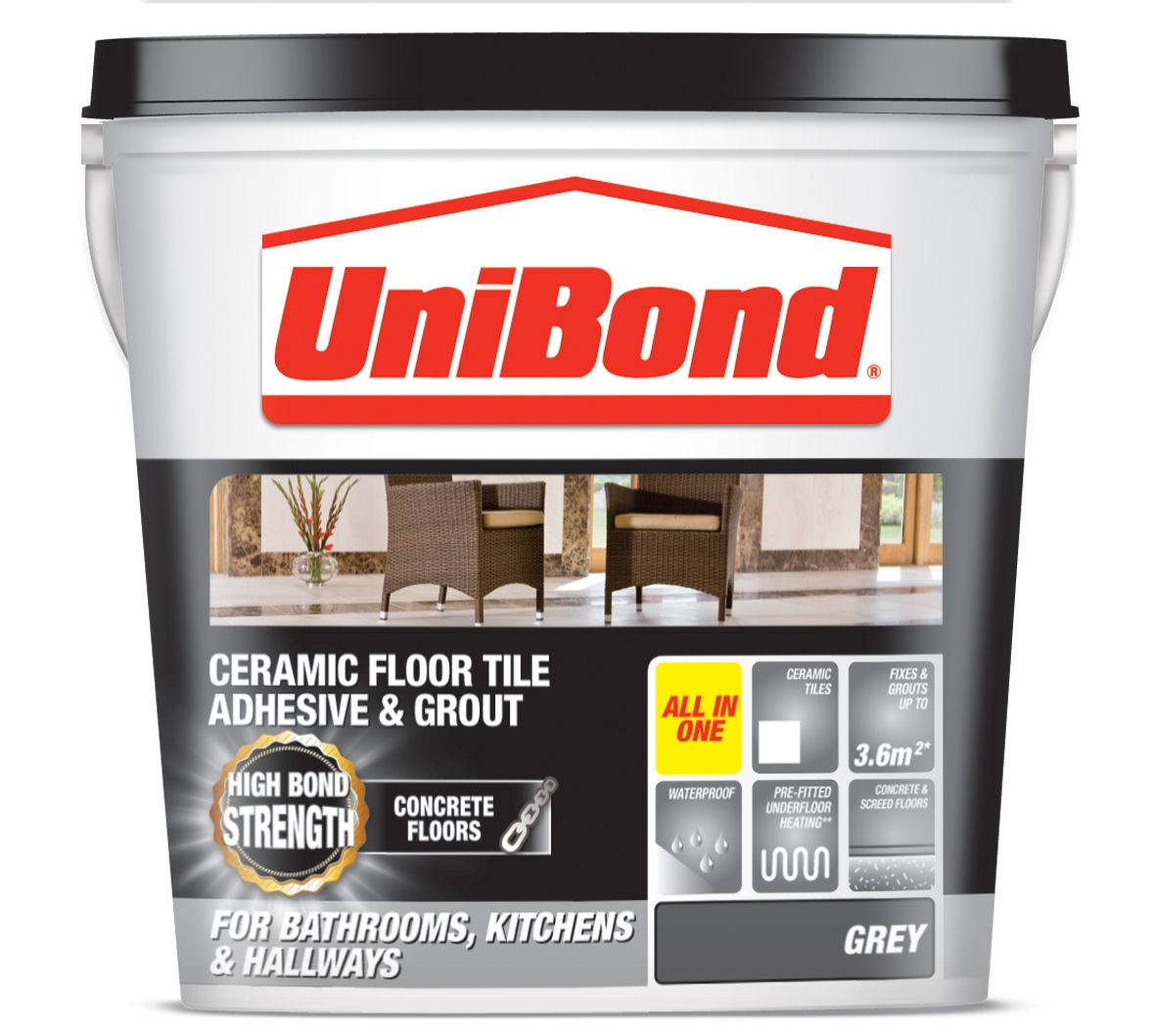 UniBond Ready mixed Grey Floor Tile Adhesive & grout, 14.3kg | DIY at B&Q