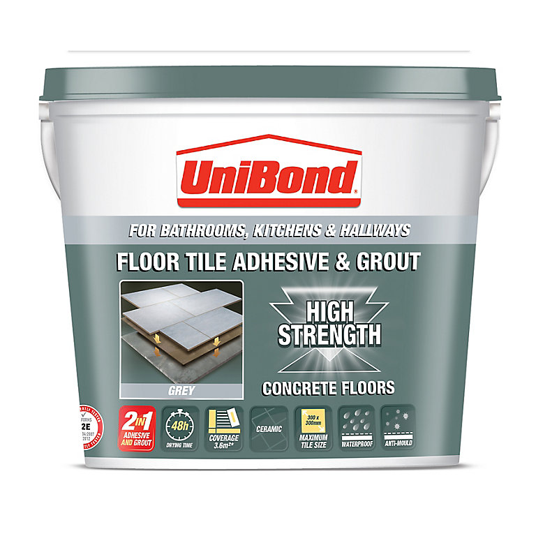 Unibond Ready Mixed Grey Tile Adhesive Grout 7 2kg Diy At B Q - Wall Tile Adhesive And Grout Grey
