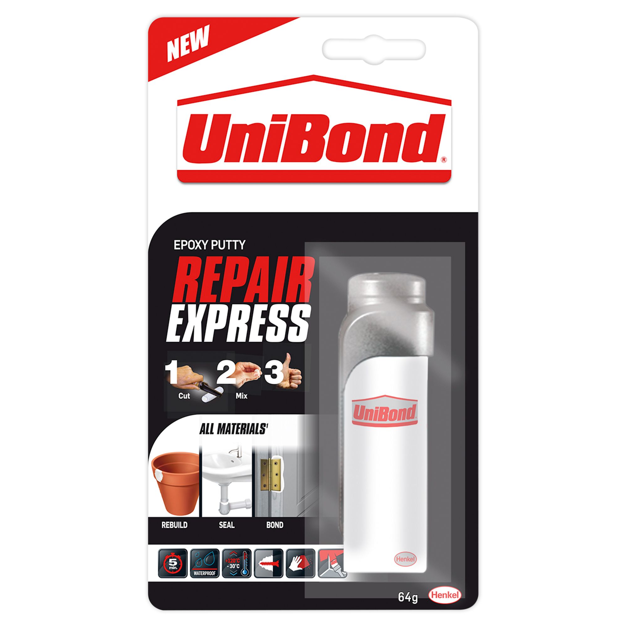 UniBond Repair Express Epoxy Putty White 2-part adhesive 60g  DIY at BQ