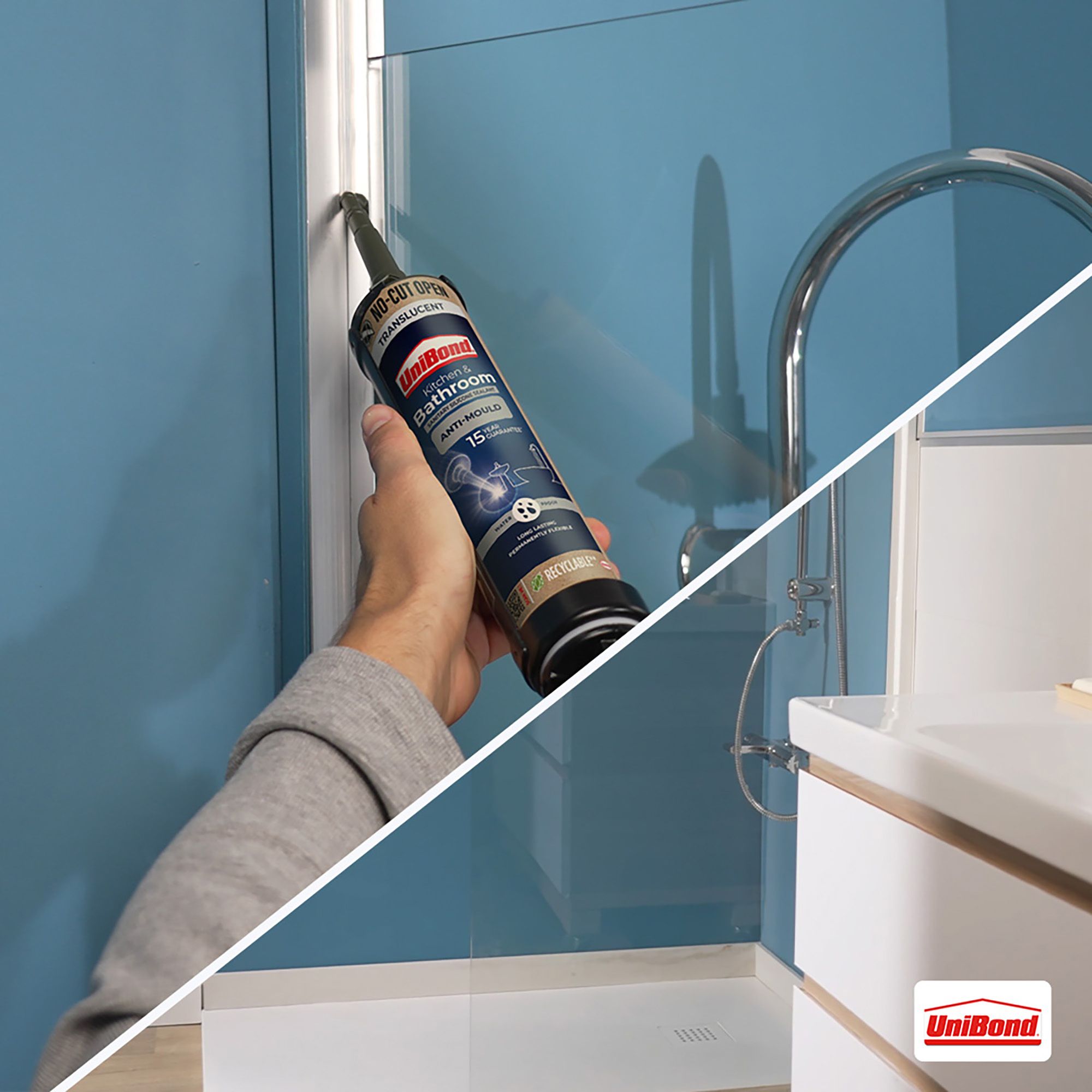 UniBond Sanitary silicone sealant Translucent Silicone-based Bathroom & kitchen Cartridge Sealant, 280ml