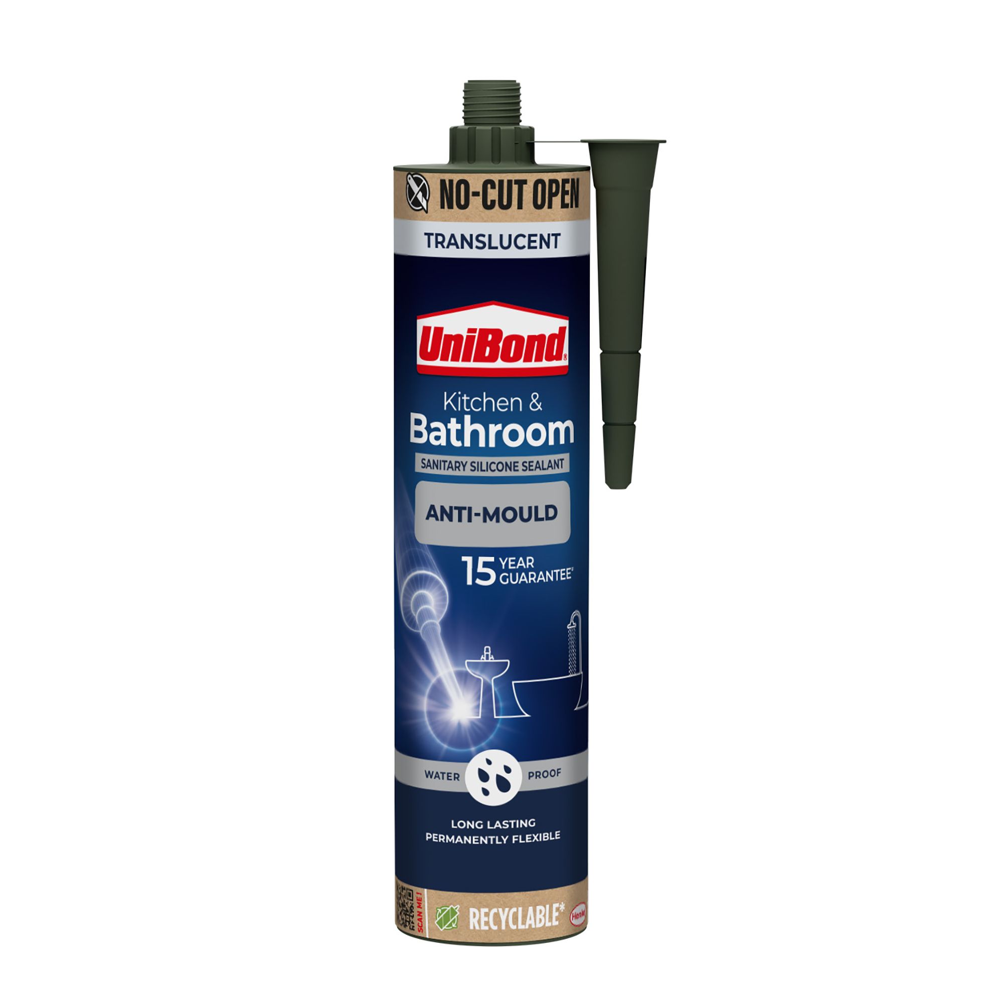 UniBond Sanitary silicone sealant Translucent Silicone-based Bathroom & kitchen Cartridge Sealant, 280ml