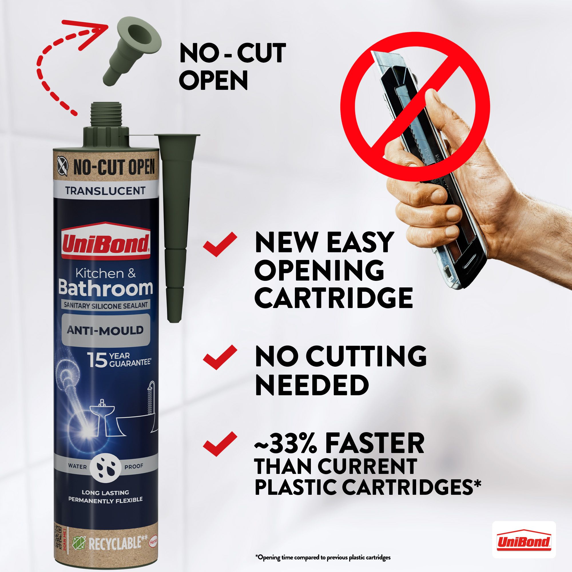 UniBond Sanitary silicone sealant Translucent Silicone-based Bathroom & kitchen Cartridge Sealant, 280ml