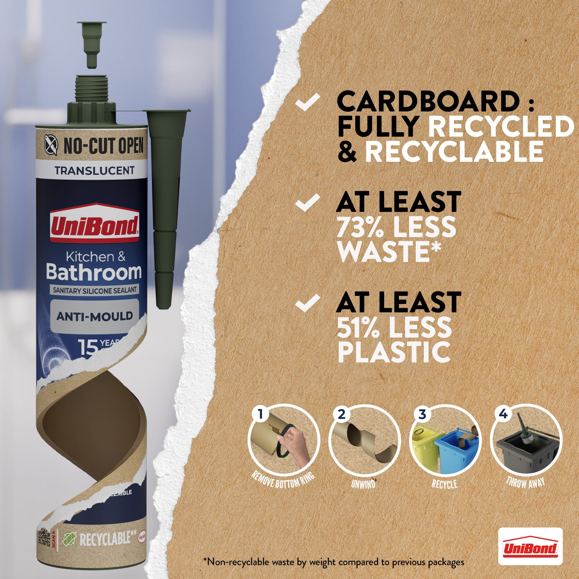 UniBond Sanitary silicone sealant Translucent Silicone-based Bathroom & kitchen Cartridge Sealant, 280ml