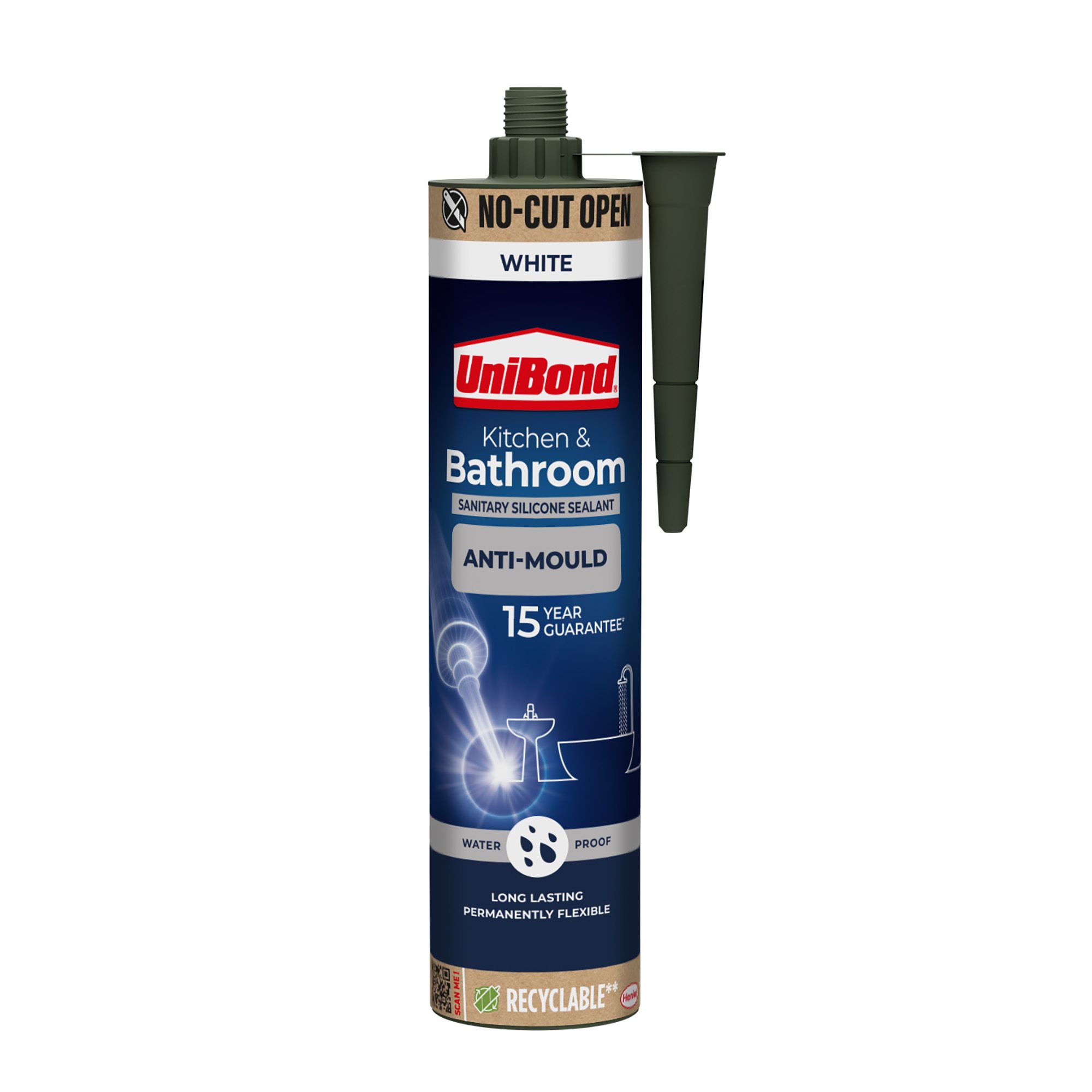 UniBond Sanitary silicone sealant White Silicone-based Bathroom & kitchen Cartridge Sealant, 280ml