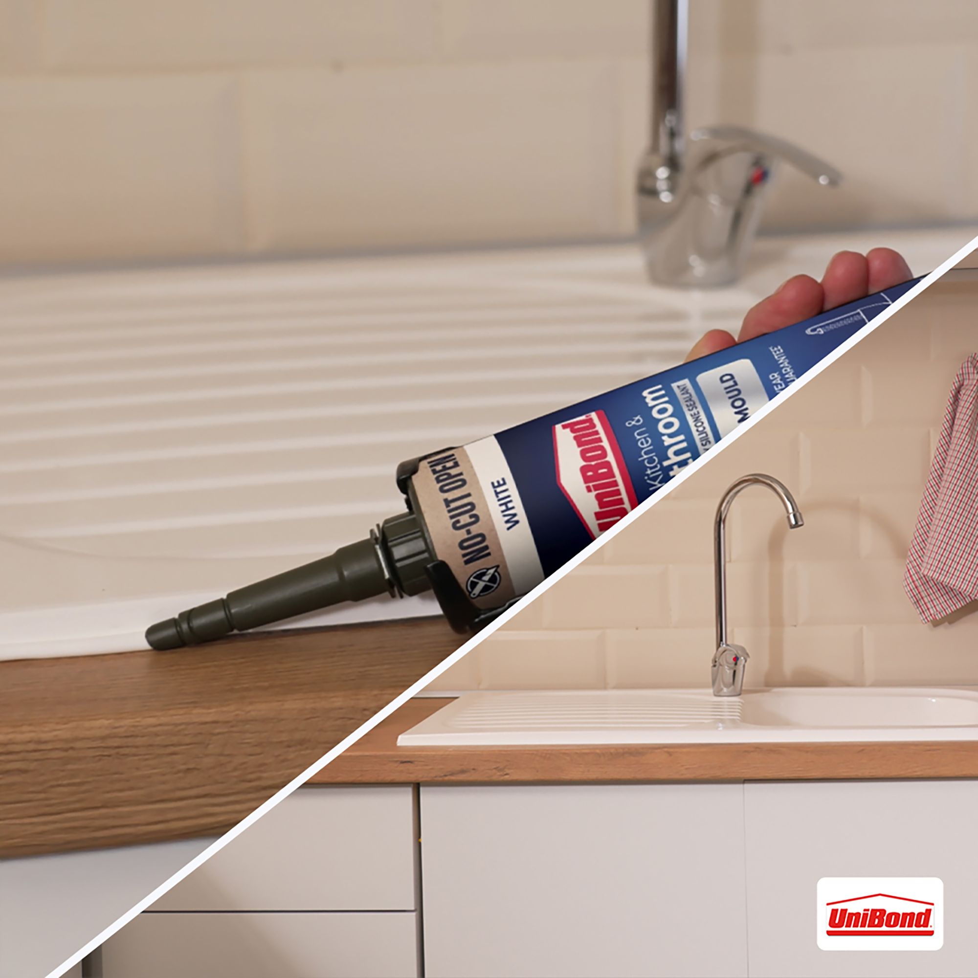 UniBond Sanitary silicone sealant White Silicone-based Bathroom & kitchen Cartridge Sealant, 280ml