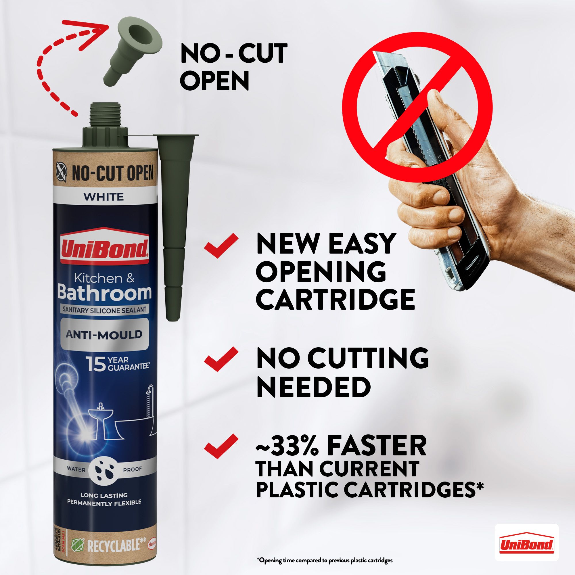 UniBond Sanitary silicone sealant White Silicone-based Bathroom & kitchen Cartridge Sealant, 280ml