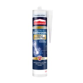UniBond Triple protection Mould resistant Translucent Bathroom & kitchen Sanitary sealant, 300ml